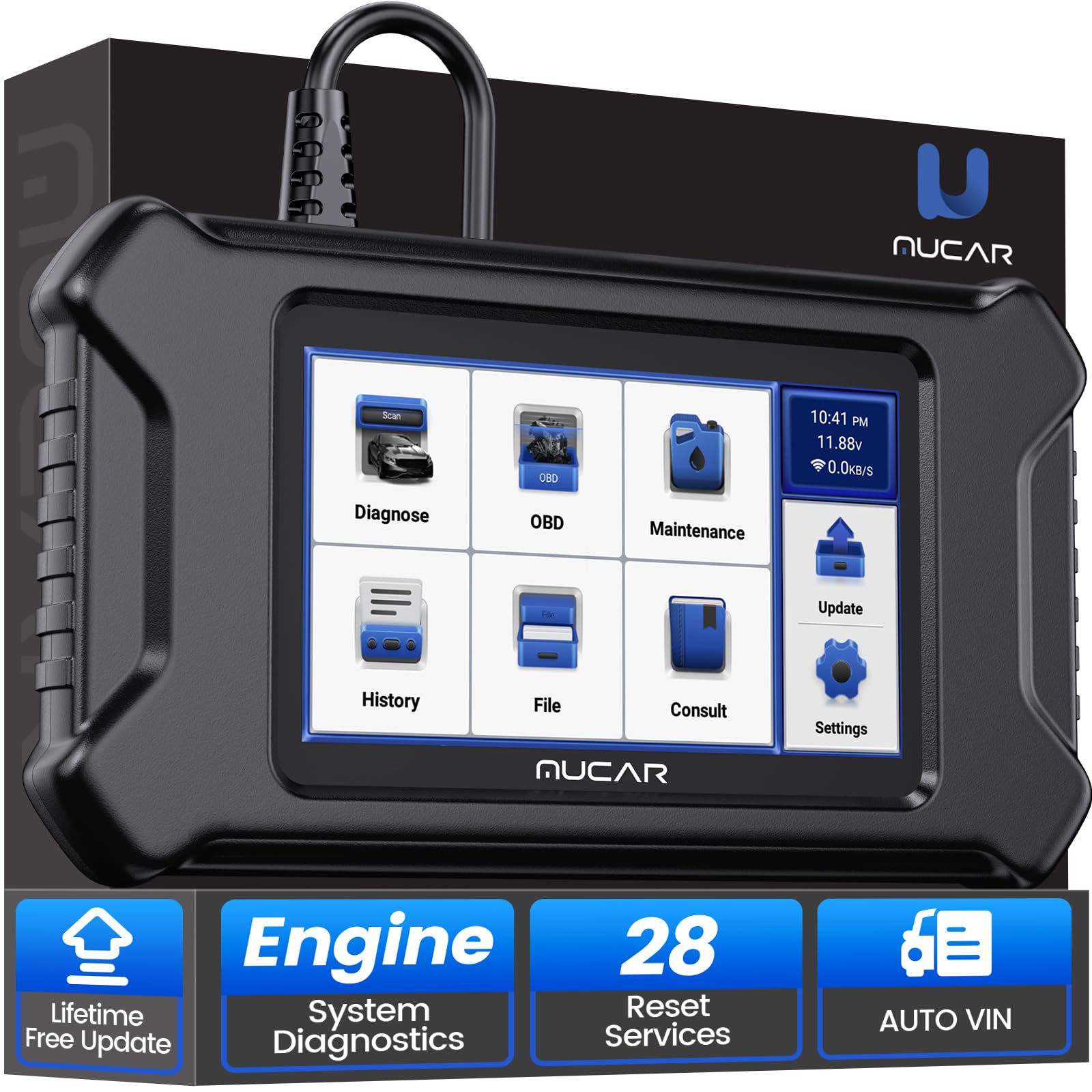MUCAR CS90 OBD2 Scanner Diagnostic Tool, Engine System Car Scanner & ABS Code Reader with 28+ Reset Services, Scan Tool for Car, Lifetime Free Update