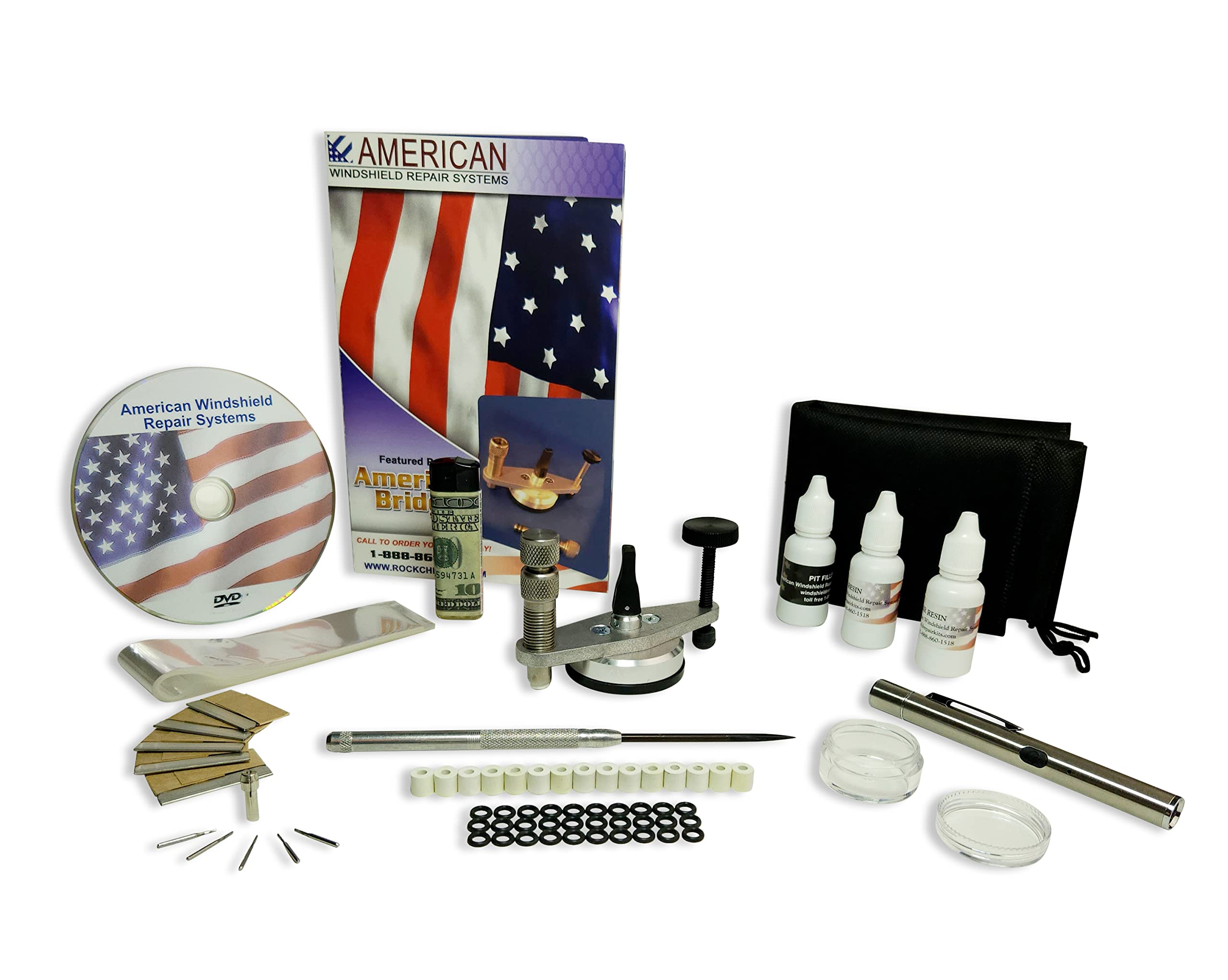 Windshield Repair Kit - American Essentials Professional Windshield Rock Chip Repair Kit - with Glass Repair Resin and Pit filller for 100 Repairs - Cracked Glass Tool - DIY or Start a Business