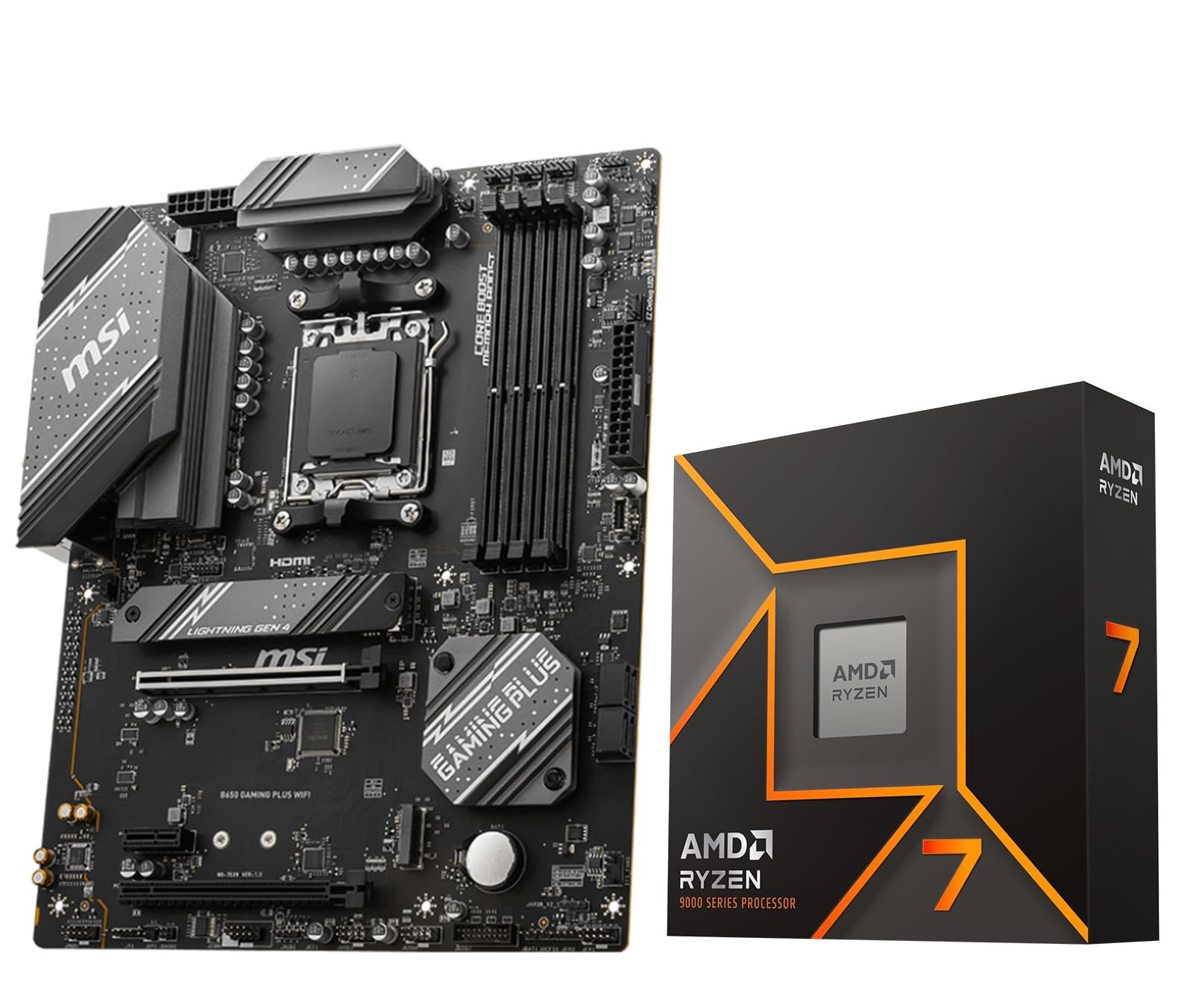 Micro Center AMD Ryzen 7 9700X CPU Processor with MSI B650 Gaming Plus WiFi Gaming Motherboard(AM5, ATX, DDR5, PCIe 4.0, Wi-Fi 6E)