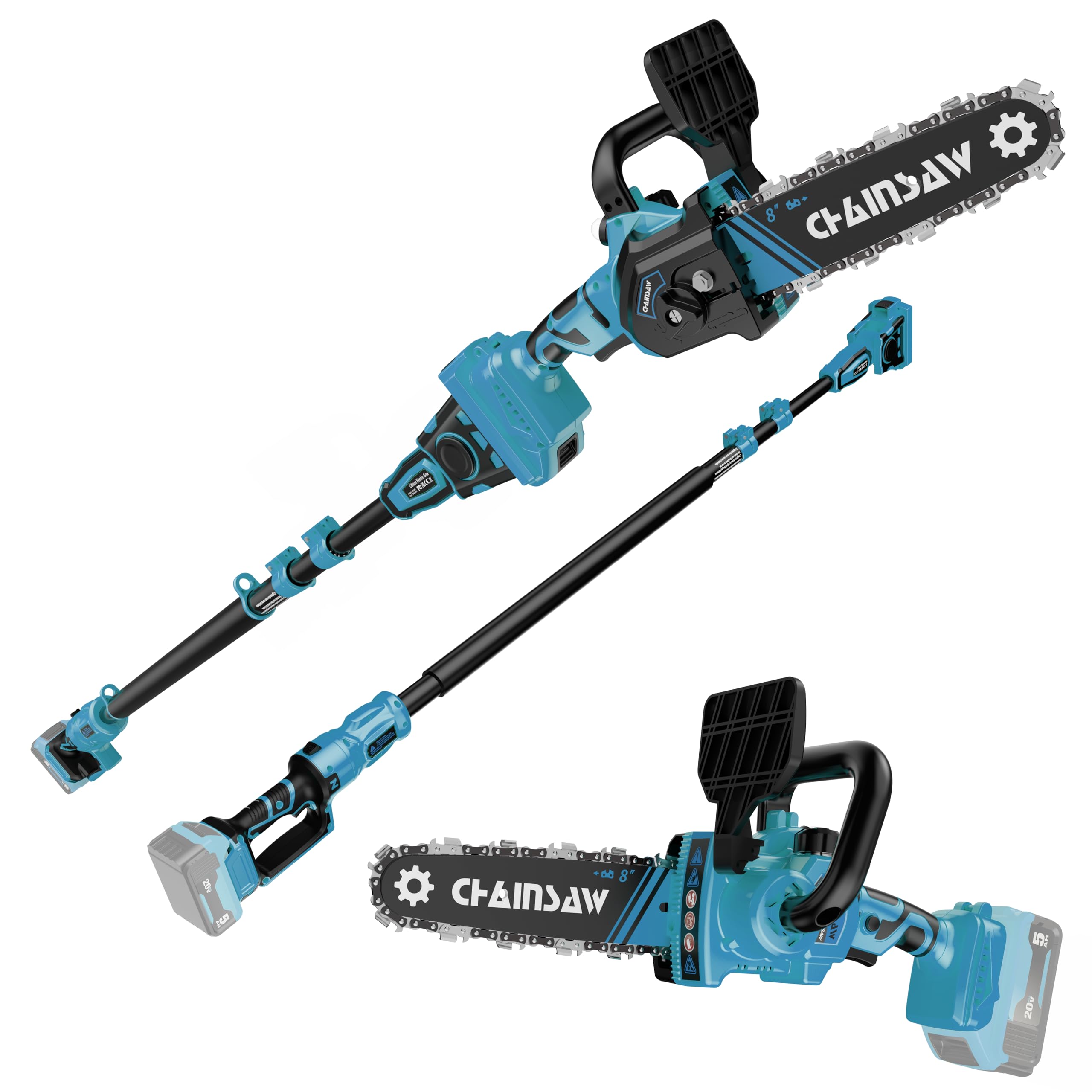 2-in-1 Cordless Pole Saw, 8 Inch Brushless Pole Chainsaws for Makita 18V Battery, 8 lb Lightweight, Auto Oiling, 14.8 FT MAX Extension Pole Saws for Tree Trimming