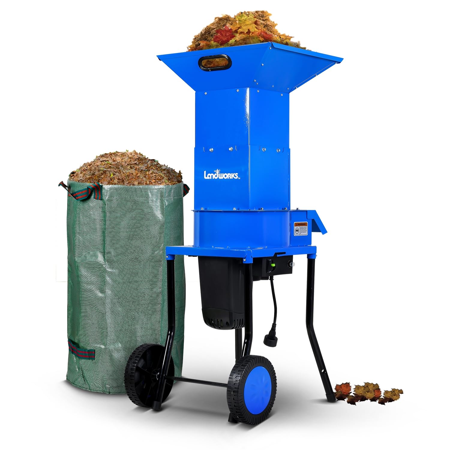 Landworks Electric Leaf Mulcher & Shredder - 15-AMP, 1800W, Steel Construction, 11" Blades, 0.5" Cutting Capacity, 120V AC for Dry Leaves, Grass, & Yard Clippings