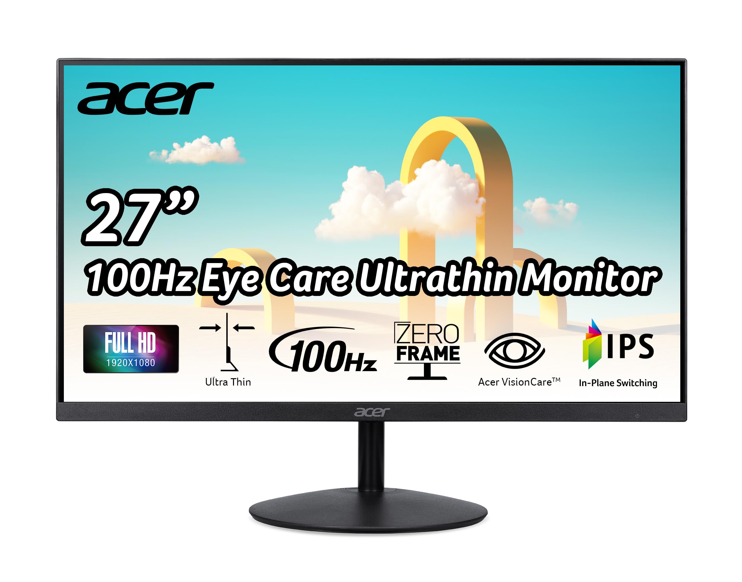Acer SB272 27 Inch FHD (1920x1080P) IPS ZeroFrame Home & Office Monitor | AMD FreeSync Technology | Ultra-Thin design | 100Hz Response | Tilt