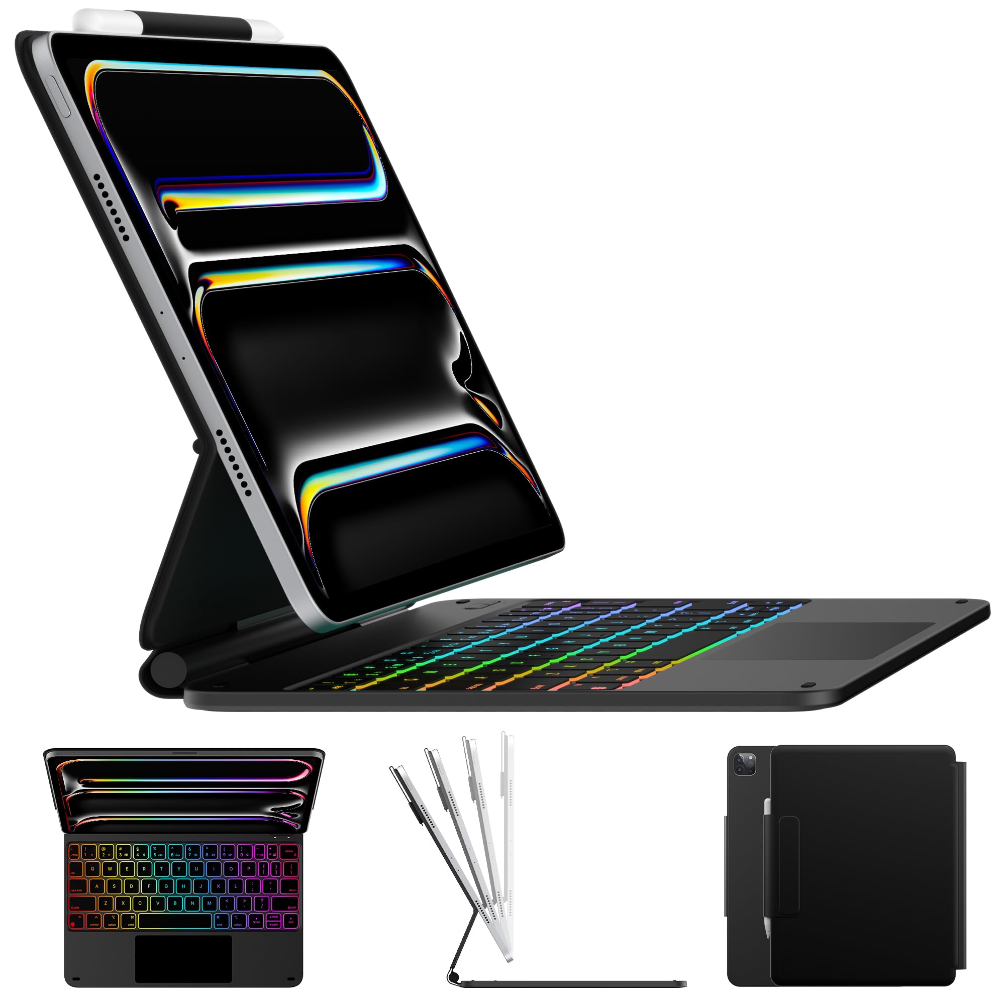 typecase Edge Keyboard Case for iPad Pro 11-inch (M4) 2024,Magic Keyboard with 11 Colors Backlight for iPad Pro 11,Keyboard Case with Pencil Holder,Multi-Touch Trackpad,Easy-Set Magnetic Stand,Black