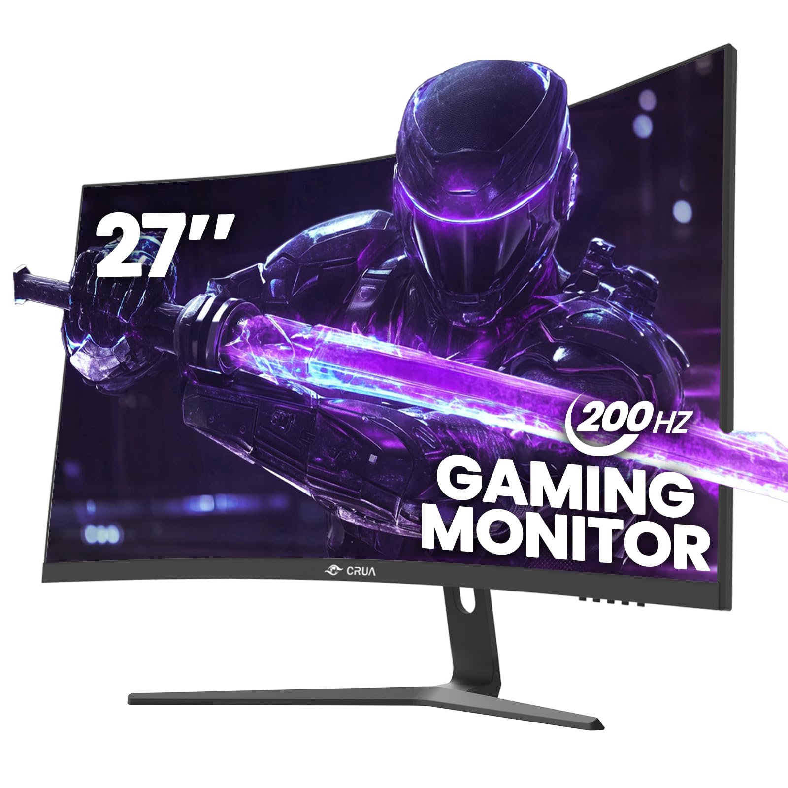 CRUA 27" Curved Gaming Monitor, 180Hz/200Hz FHD 1080P VA Screen 1500R Computer Monitors, 1ms(GTG) with FreeSync, Low Motion Blur, DisplayPort, HDMI, Support Wall Mount Install- Black