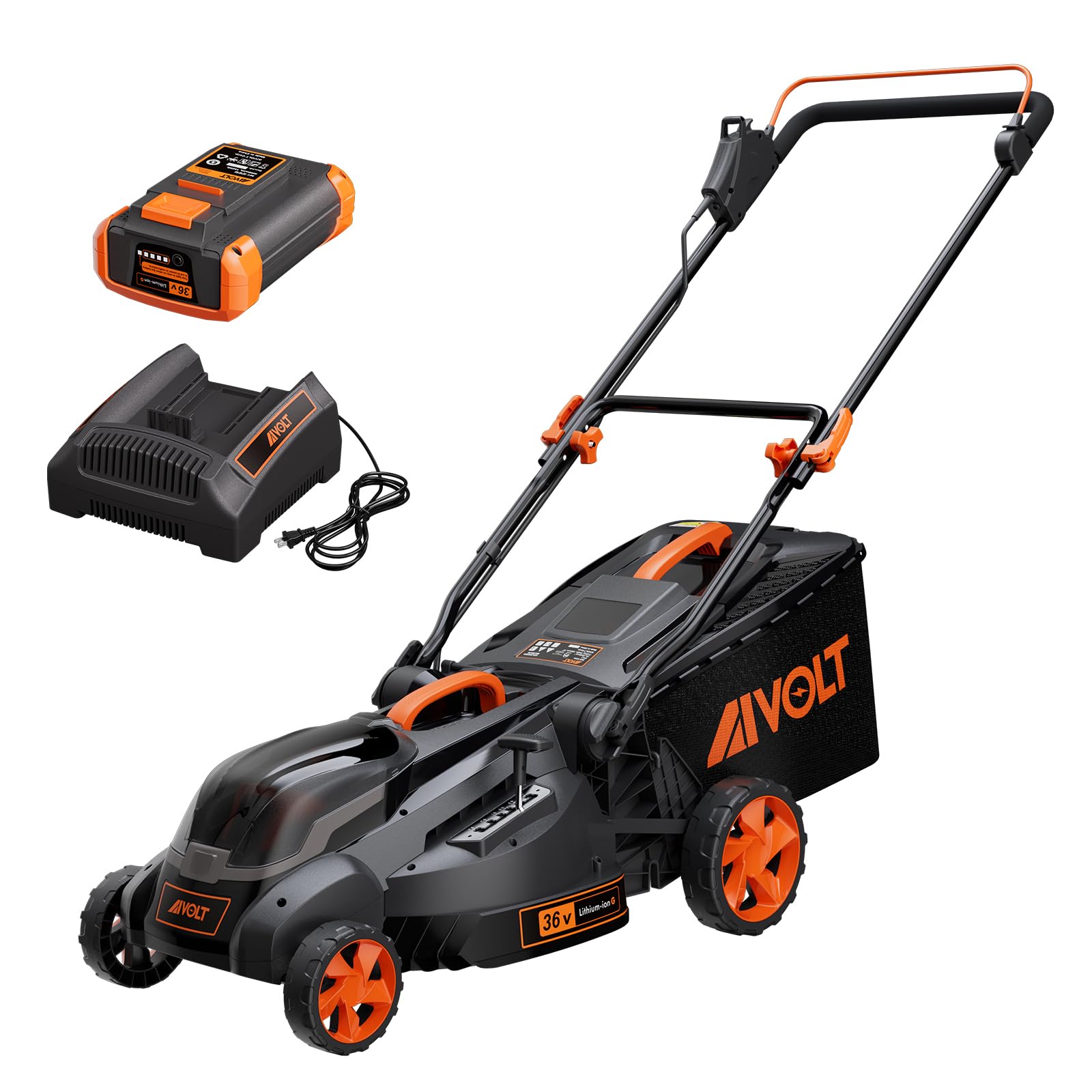 AIVOLT Cordless Lawn Mower Battery Powered 16-inch Brushless Lawn Mowers Walk-Behind Push Grass Mower with 36V 4.0Ah Battery and Charger