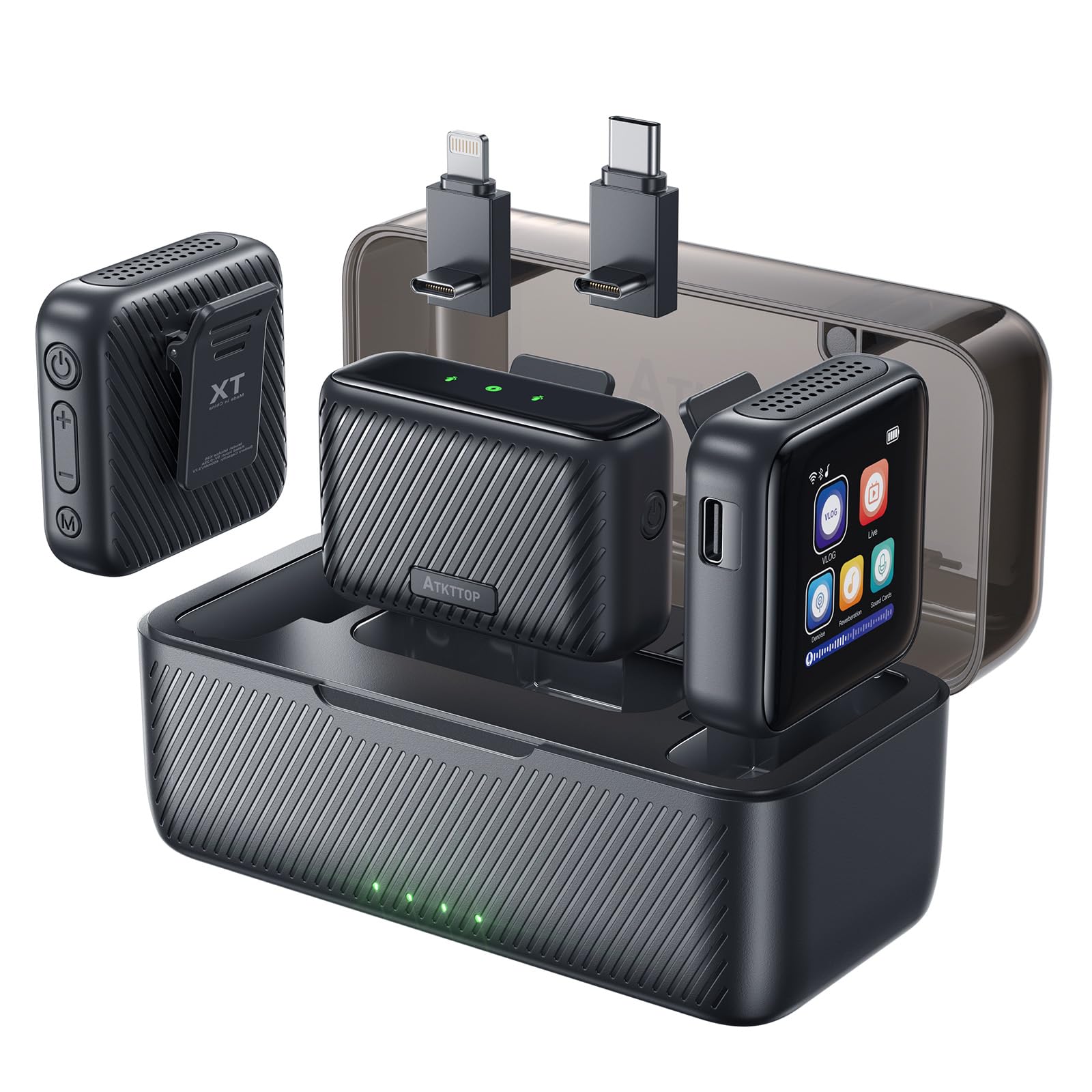 ATKTTOP Wireless Lavalier Microphone 3 Pro Sounds: Noise Cancellation & Reverberation & Sound Card, 700ft, 48h, 48KHz 24Bit for iPhone/Andriod/DSLR Camera/PC, Lapel Record Sing Live Interview Vlogs