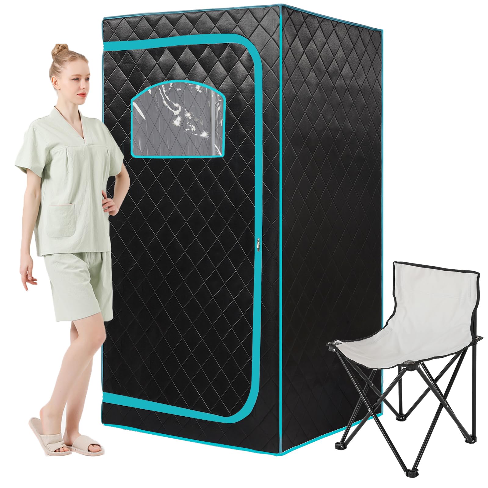 AURGOD Portable Infrared Sauna for 1 Person, Full Size Home Sauna Box with Premium Dry Heating, Remote Temperature Control, Heated Foot Pad & Reinforced Folding Chair