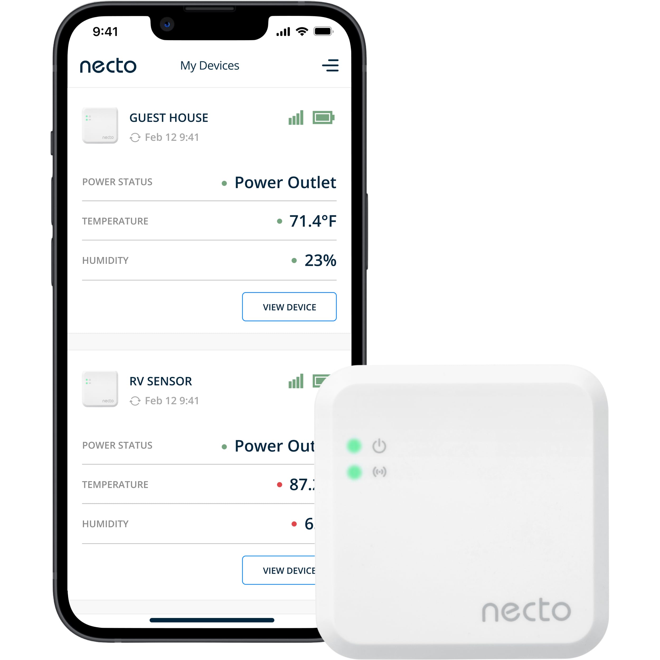 Necto Cellular Temperature & Humidity Monitor - [4G LTE] No Monthly Fees - Power Outage and Temp Sensor with App Alerts, Remote Monitoring for RV, Pet, Home, Greenhouse & Server Room