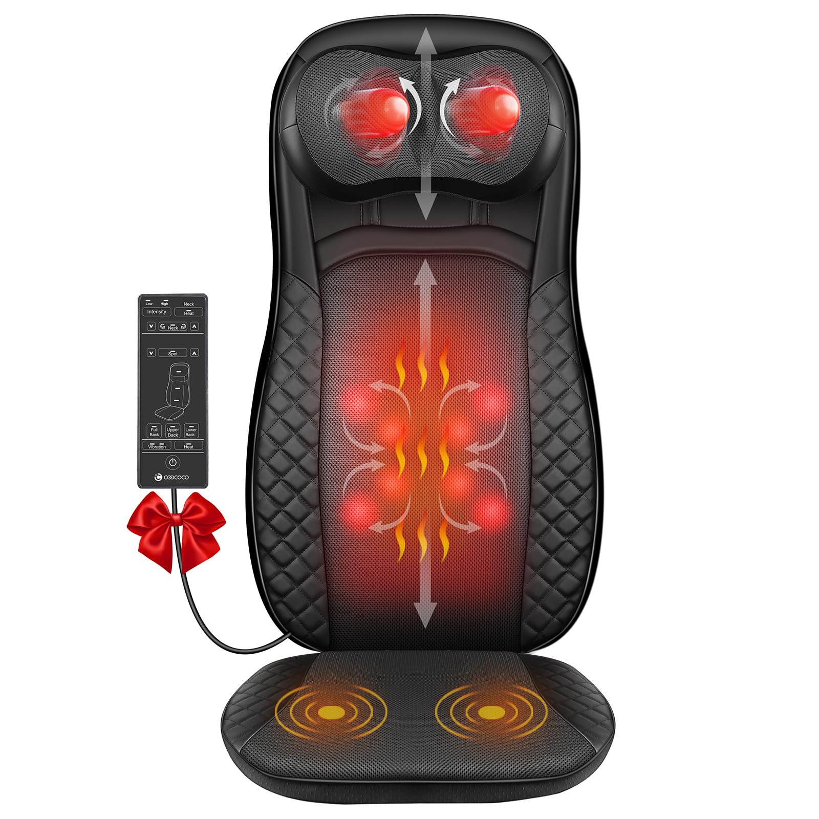 CooCoCo Shiatsu Back Massager with Heat, Gifts for Men Women, Deep Kneading Massage Chair Pad for Neck Back Shoulders, Massager Seat for Home Office, Gifts for Husband Wife