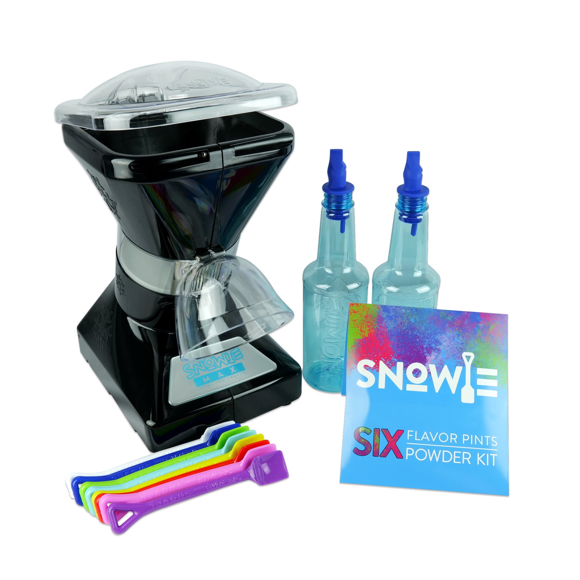 SNOWIE - Little Snowie Max Snow Cone Machine - Premium Shaved Ice Maker, with Powder Sticks Syrup Mix, 6-Stick Kit, Black