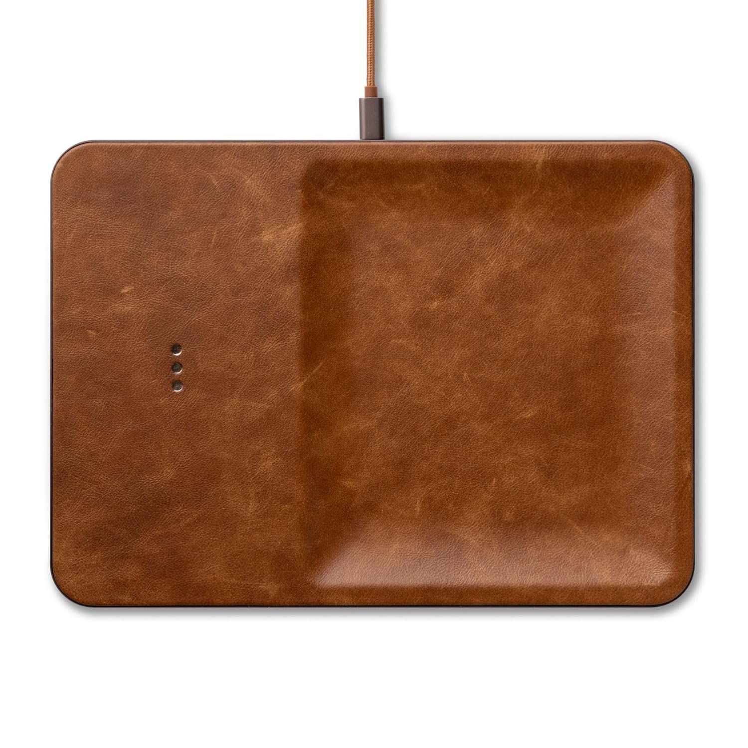 Courant CATCH:3 Classics - Italian Leather Wireless Charging Station and Valet Tray (Saddle) - Compatible with iPhone 16, 15, 14, 13, 12, 11, Galaxy S24, S23, S22, S21, S20, Note, AirPods, AirPods Pro