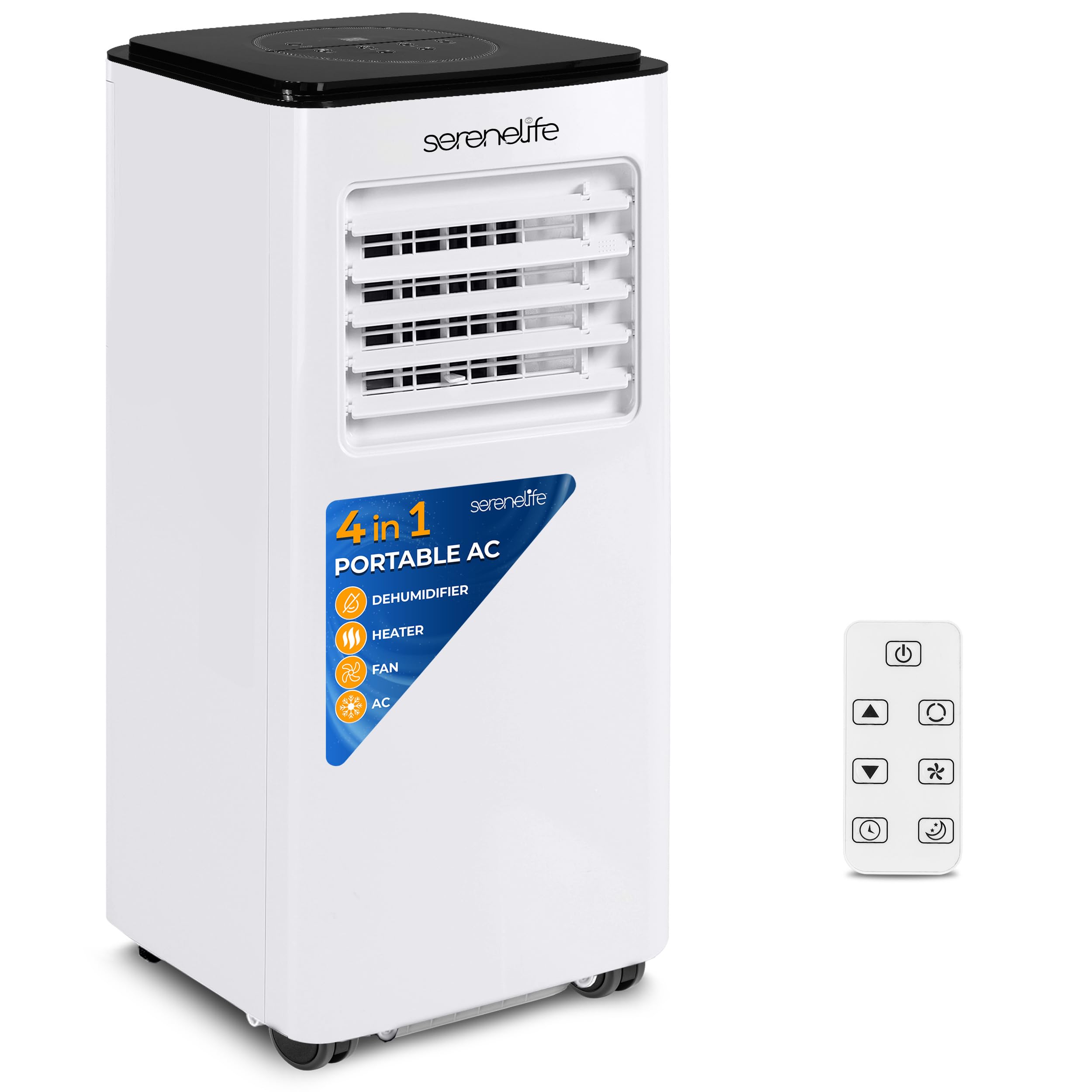 SereneLife 8000 BTU Portable Air Conditioner - 3-in-1 Compact Standing Air Conditioner for Room Up to 300 Sq. Ft. - Floor AC Unit with Remote Control - Universal Casters, Window Mount Kit