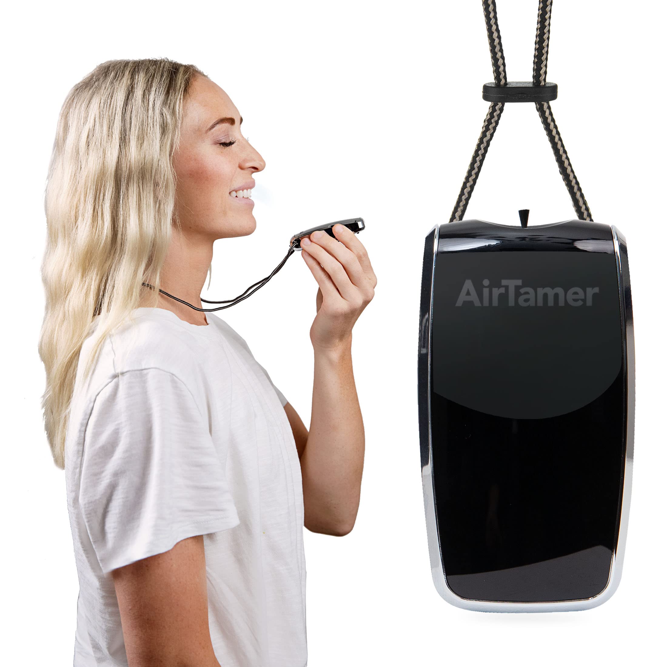 AirTamer A320 Rechargeable Personal Air Purifier, Proven Performance, Virus and Pollutant Tested*, Black with Leather Travel Case