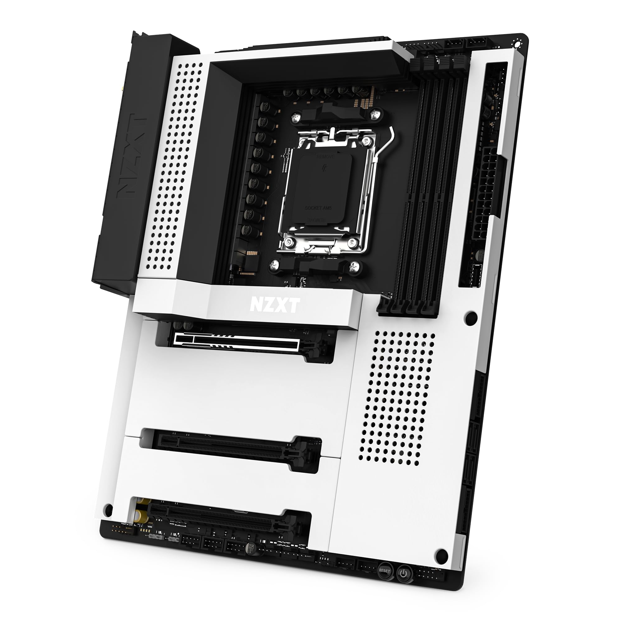 NZXT N7 B650E - AMD B650 Chipset - Supports AMD Ryzen 9000 8000 & 7000 Series CPUs (Socket AM5) - ATX Gaming Motherboard - Integrated Rear I/O Shield - DDR5 - Wi-Fi 6E - White