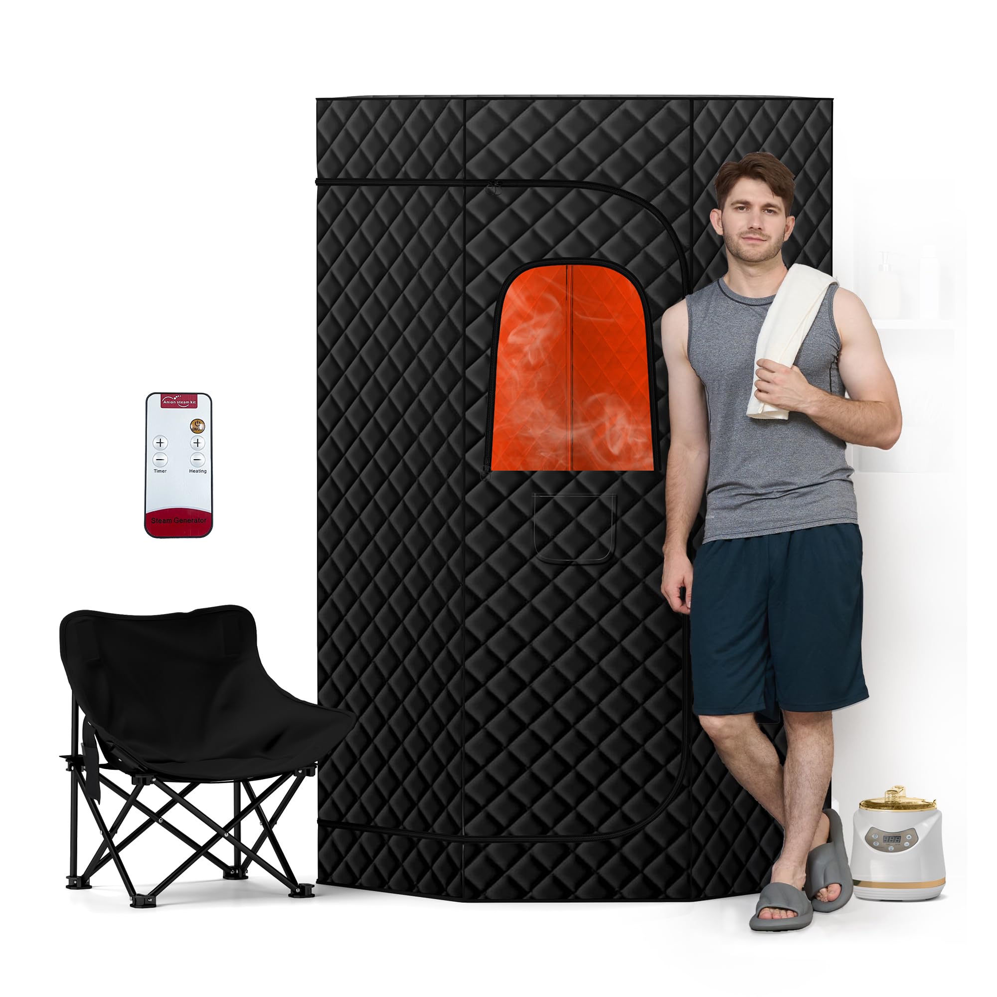 Real Relax Portable Sauna Box for Home, 6.2FT Pentagon Steam Room Tent Sauna Room with 6min Preheating, 3L 1500W Steamer, Remote Control, 3'x 3'x 6.2'