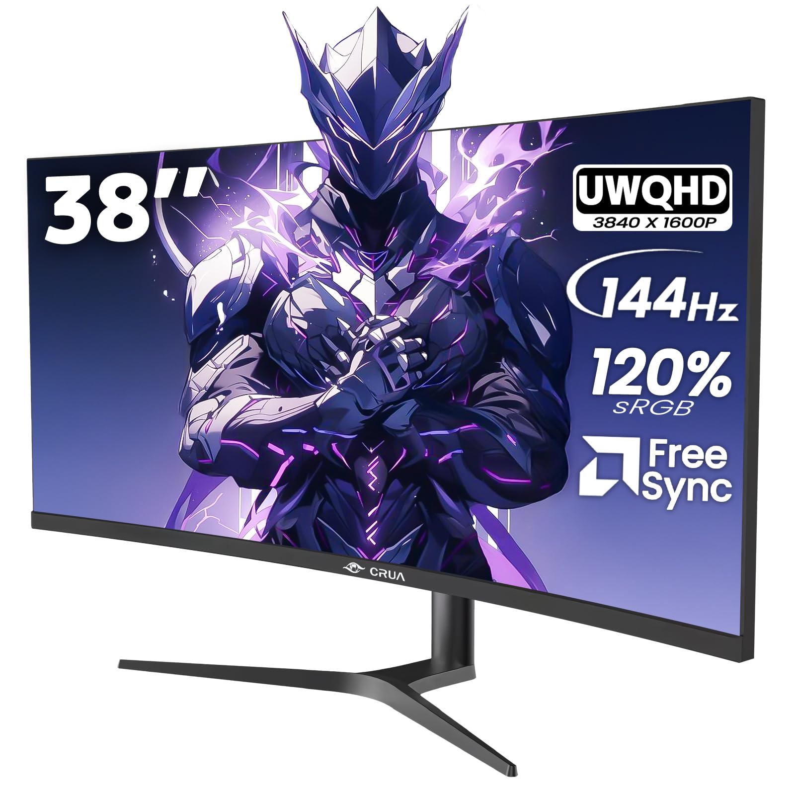 CRUA 38" Curved Gaming Monitor, WQHD 3840x1600P, 144Hz Computer Monitors, FreeSync, 120% sRGB, 2500R VA Screen, Blue Light Filter, HDMI 2.0/DP 1.4, Wall Mountable - Black