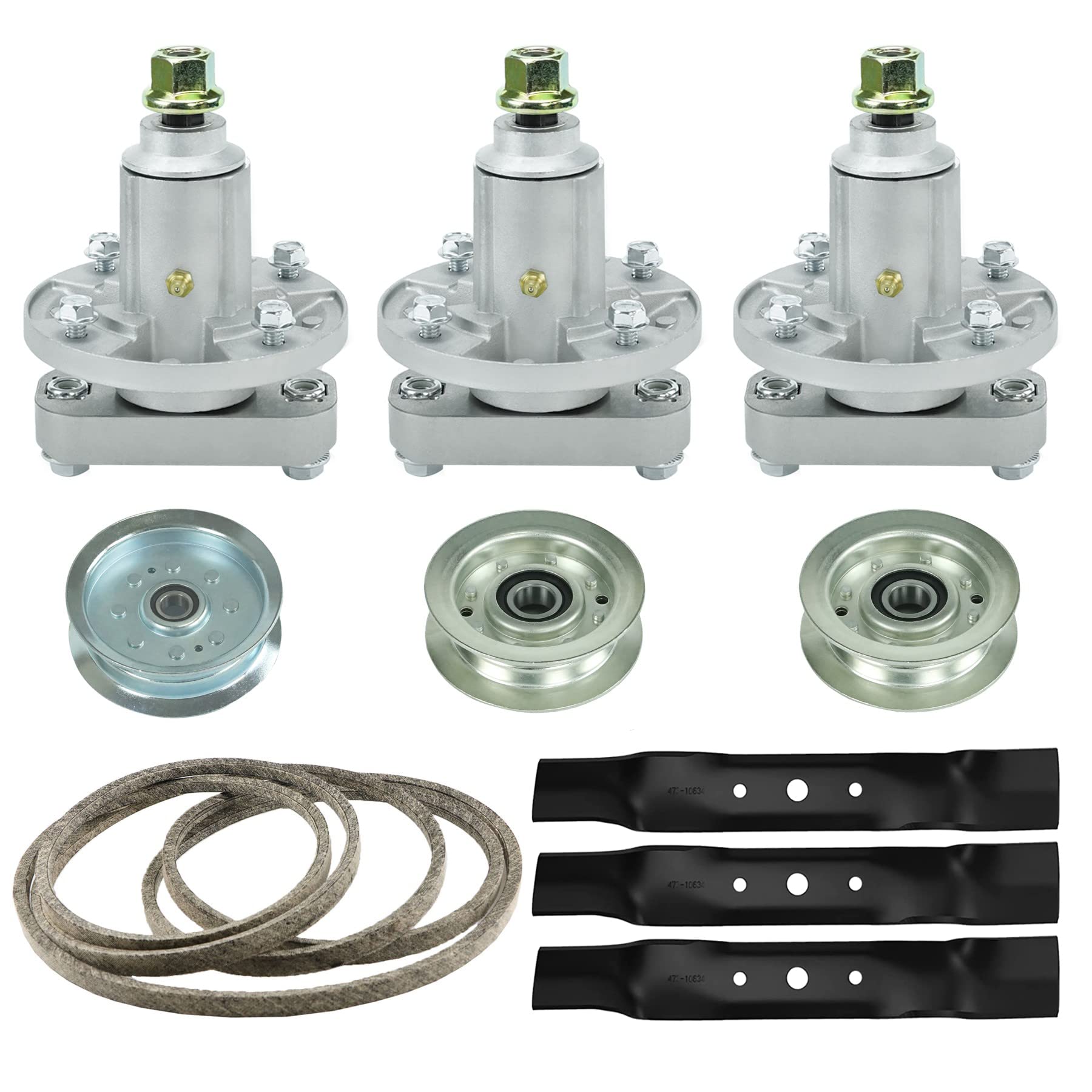 48 Inch Lawn Mower Deck Rebuild Kit Compatible with John Deere 2002-2004 L120 L130, 3 x Spindle, 3 x Idler, 3 x Blade, 1 Belt, for GY20050 GY20785 GX20250 GY20568 GY22082 GY20629 GY22172