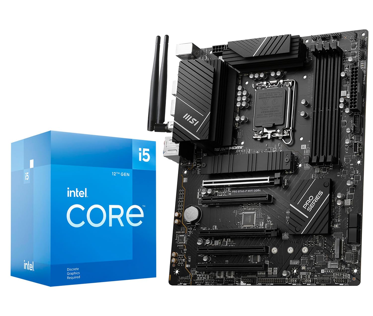 INLAND CPU Motherboard Intel Core i5-12400F 12th Gen 6-Cores LGA 1700 Desktop Processor with MSI PRO B760-P WiFi DDR4 ProSeries Motherboard