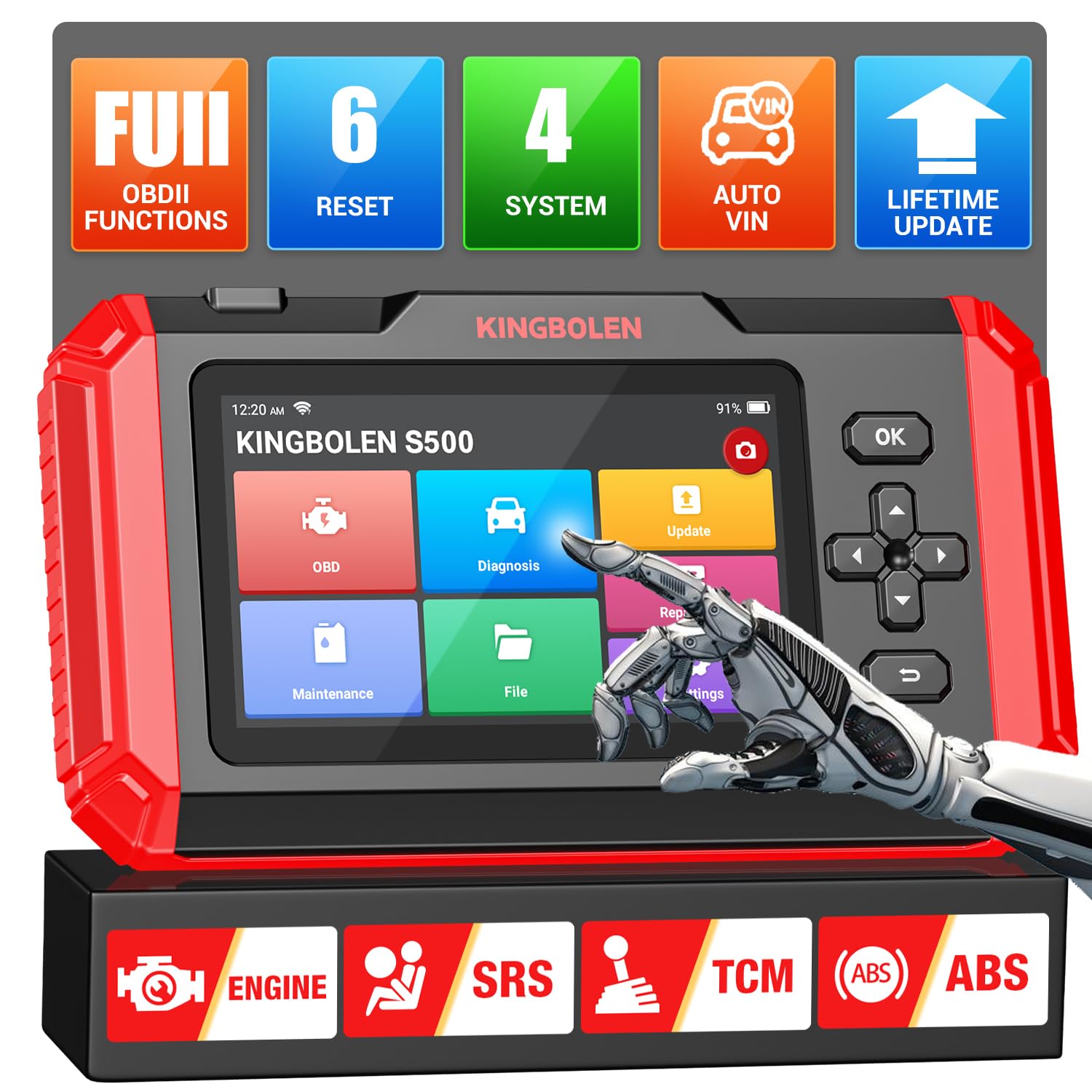 KINGBOLEN S500 OBD2 Scanner 4-in-1 Diagnostic Tool,ABS/SRS/Engine/TCM Code Reader with Oil/Brake/SAS/Throttle Reset,ABS Bleeding,AutoVIN,Lifetime Updates,Professional Automotive Scan Tool for All Cars