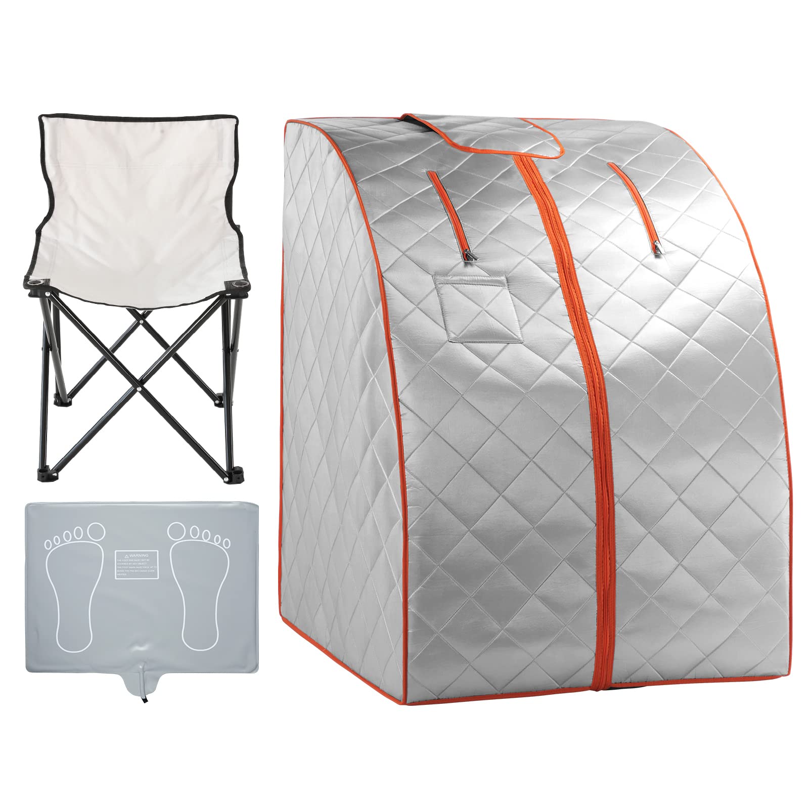 ZONEMEL Portable Infrared Sauna, 1 Person at Home Full Body Sauna, Individual Home Spa Tent with Heating Foot Pad, Upgraded Sauna Chair (L 27.6’’ x W 31.5’’ x H 37.8’’, Silver Orange)