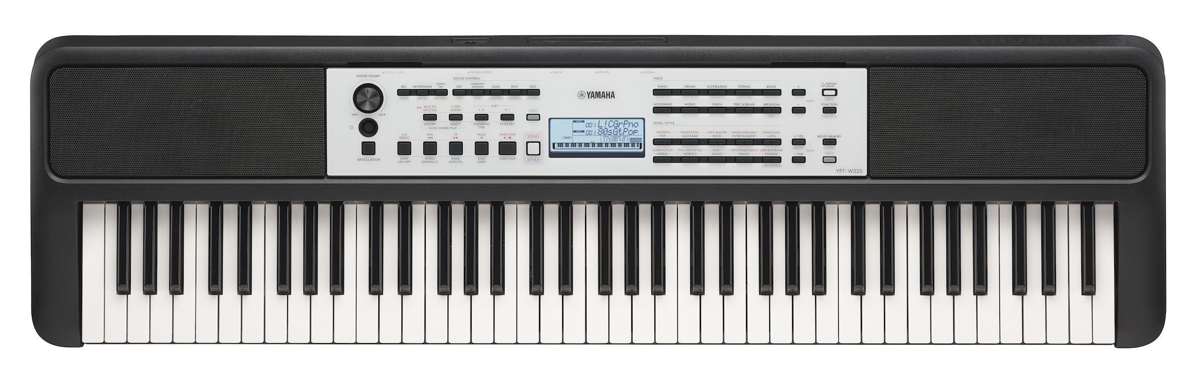 Yamaha YPT-W320 76 Touch Sensitive Key Portable Keyboard for Beginners with Music Rest, Power Adapter