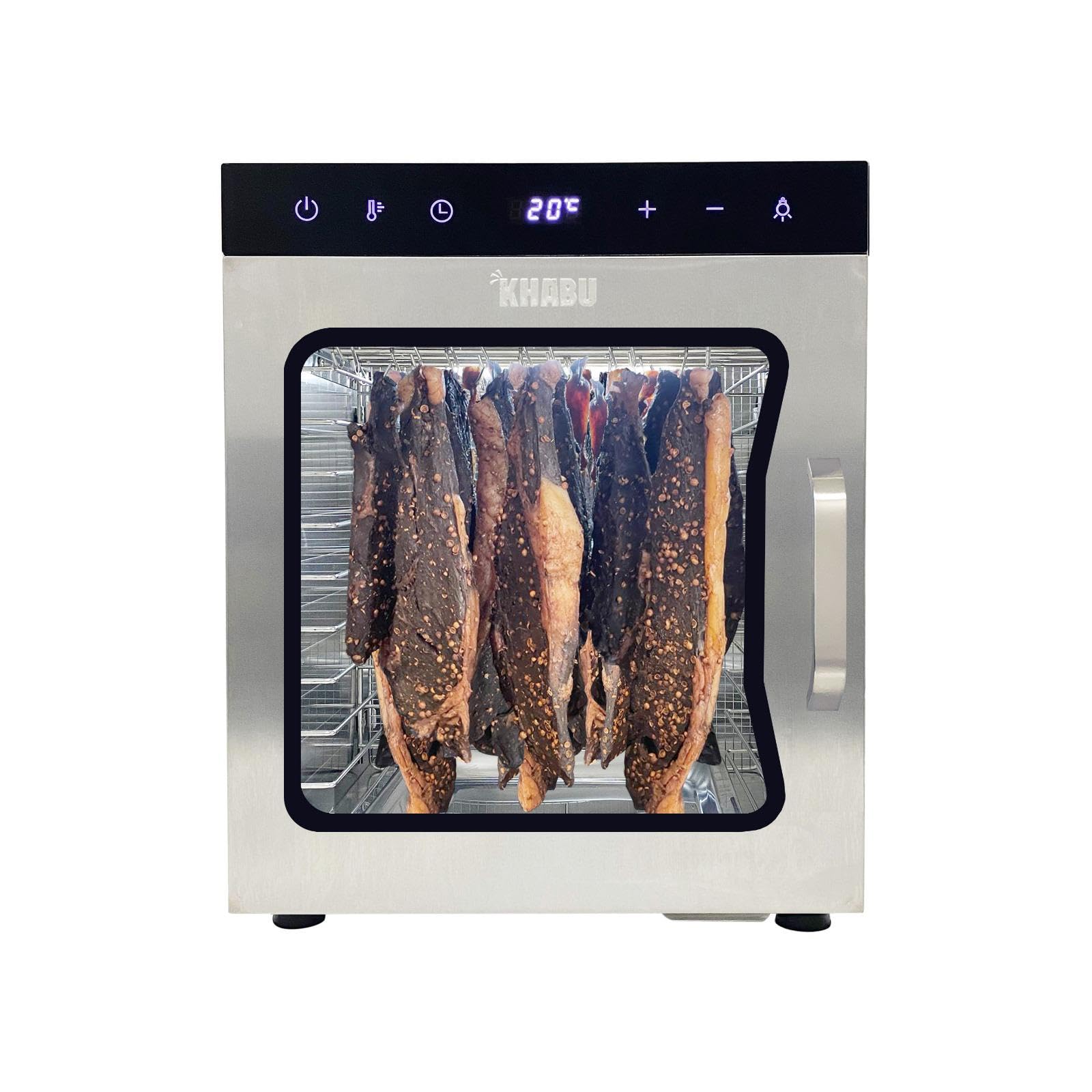 Kalahari Khabu Stainless Steel Biltong Box Food Dehydrator and Drying Cabinet – Large 10 Trays, 5 Hanging Rods, with 20-90°C Temperature Control – Perfect for Drying Biltong, Meat, Vegetable & Fruit