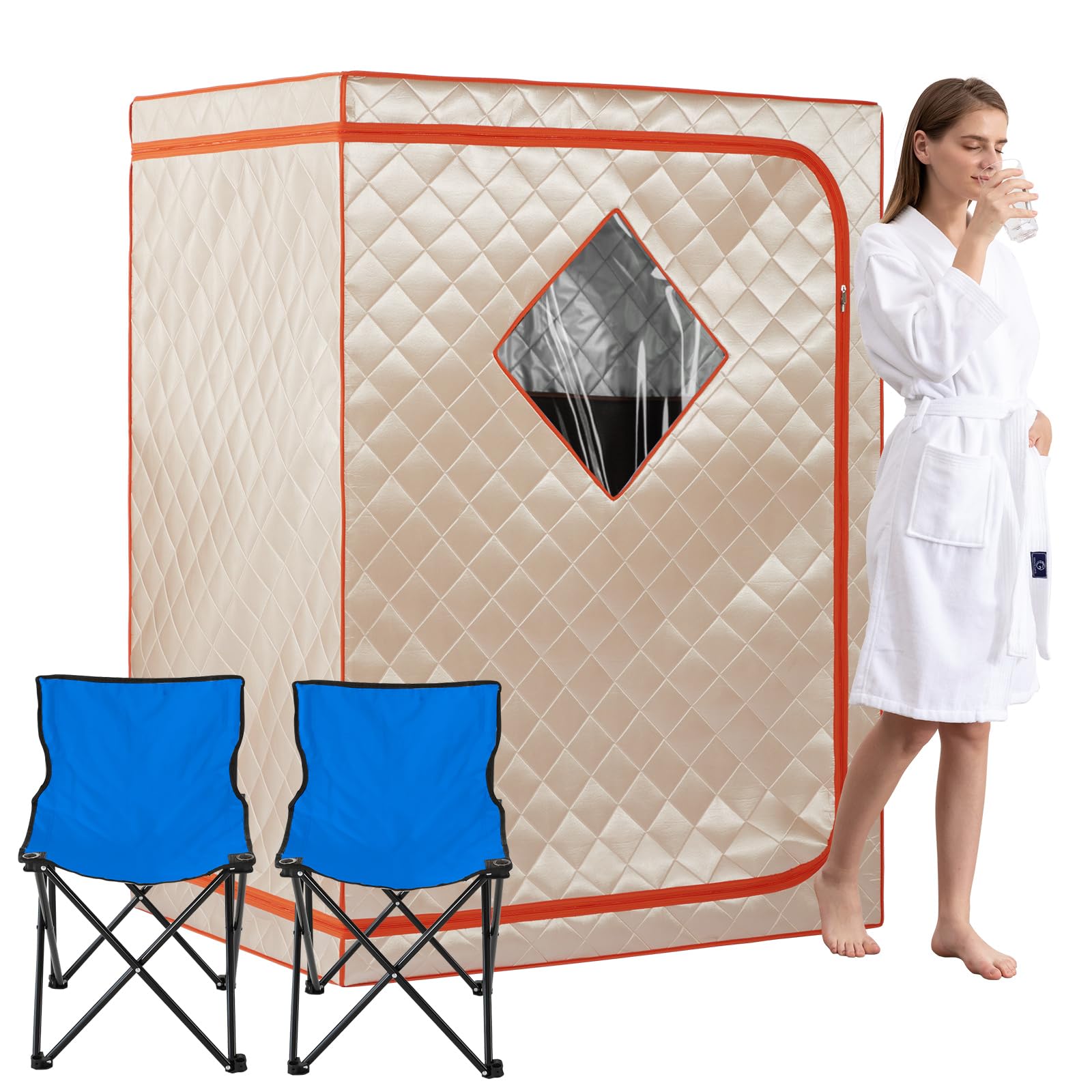 ZONEMEL Full Size Portable Infrared Sauna for Home,2 Person Indoor Sauna with Remote Control, Led Light, 2 Portable Sauna Chairs, Personal Home Sauna Spa for Relaxation, Detox (L47.2 x W35.4 x H63)