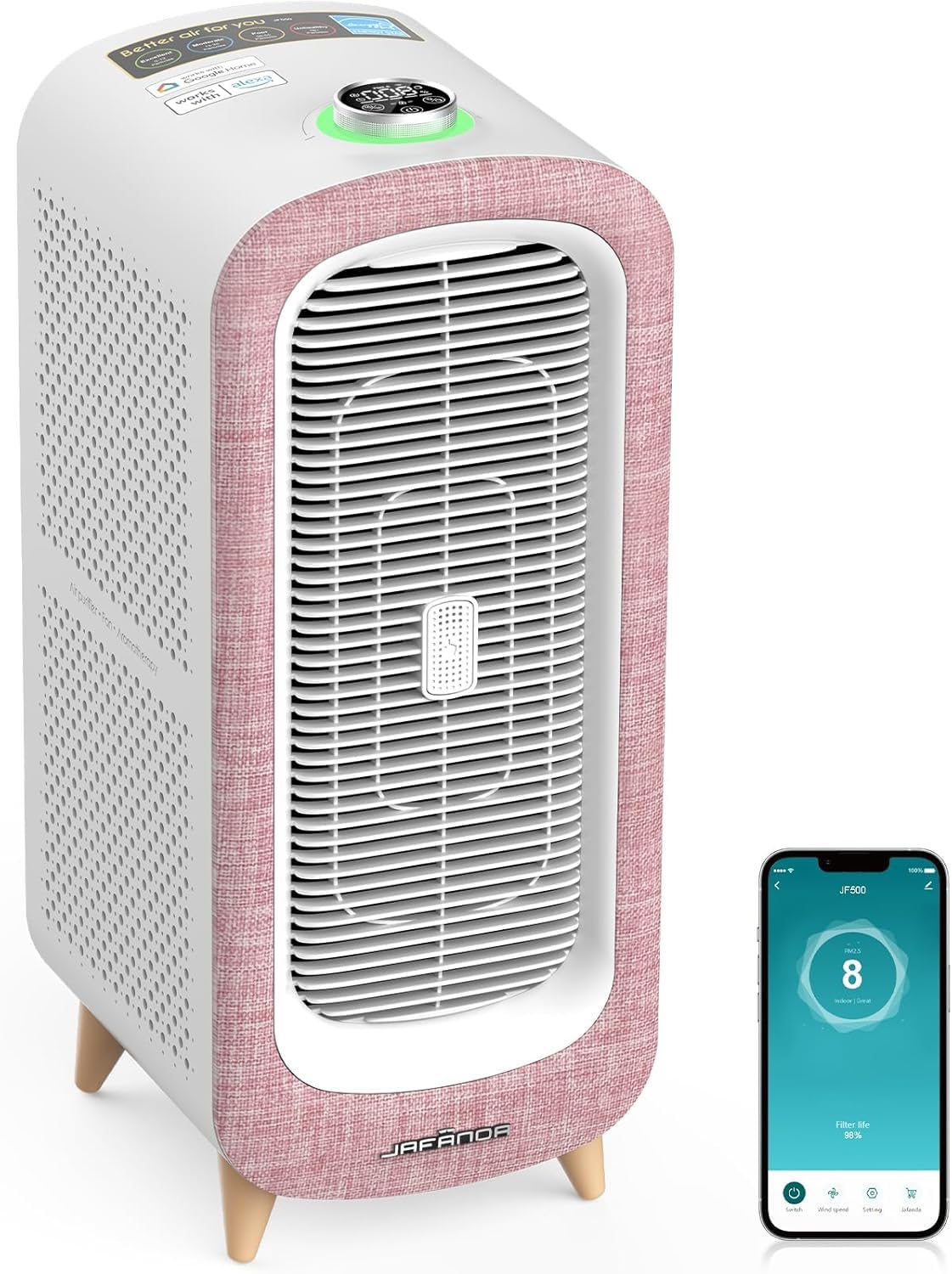 Jafända Large Room Air Purifier for Home up to 2105ft², Quiet Air Cleaner for Bedroom, 4×Ture HEPA 13 Activated Carbon Air Filter Removes 99.97% Pet Dander/Hair/Odor Allergies Dust Mold Smoke Pollen