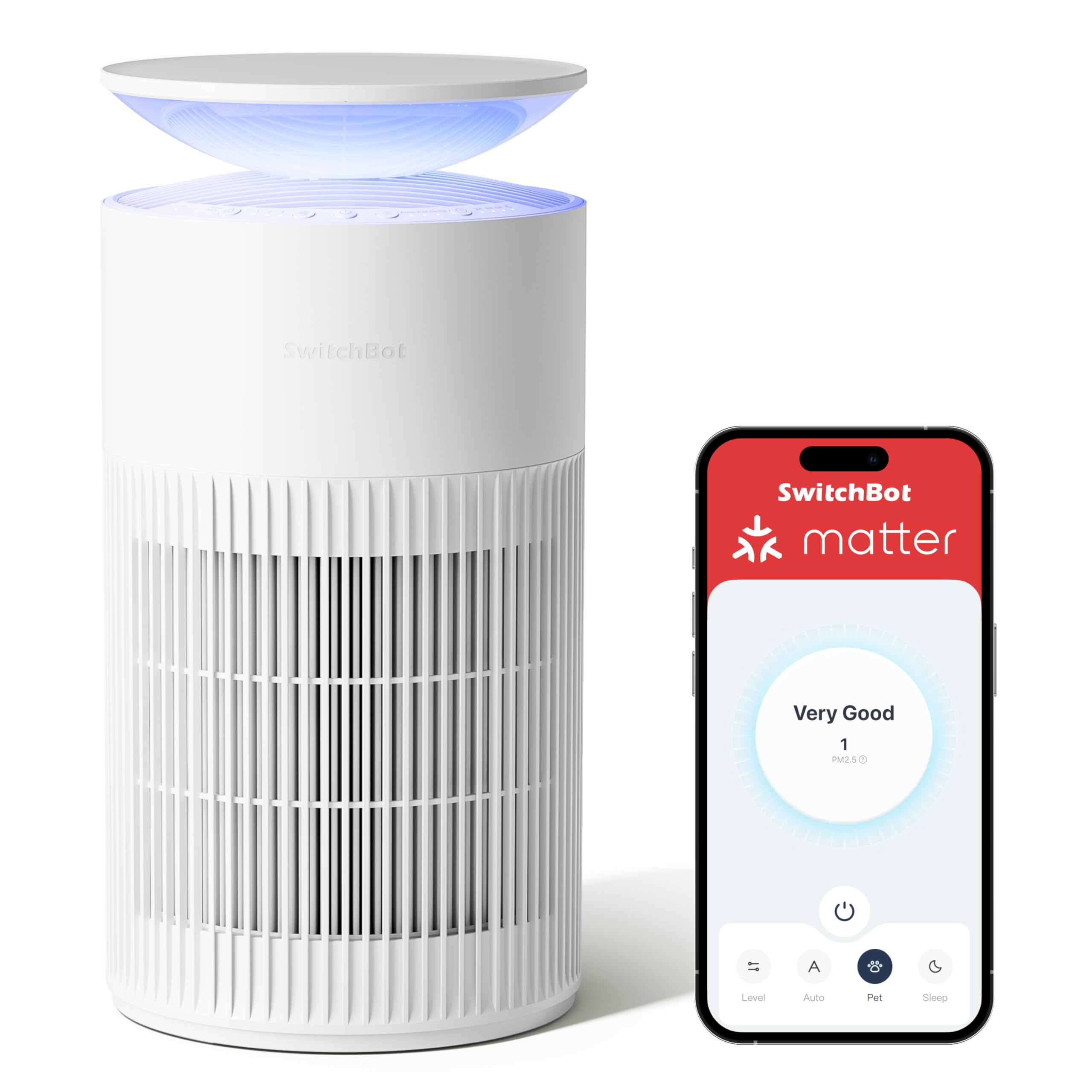 SwitchBot Pet Air Purifiers with Matter, Up to 3620 ft², H13 HEPA Pet Filter, Washable Pre-filter, 10 RGB Colors, Aromatherapy, Pet-friendly, Supports HomeKit, Alexa, Google Home, Home Assistant, etc
