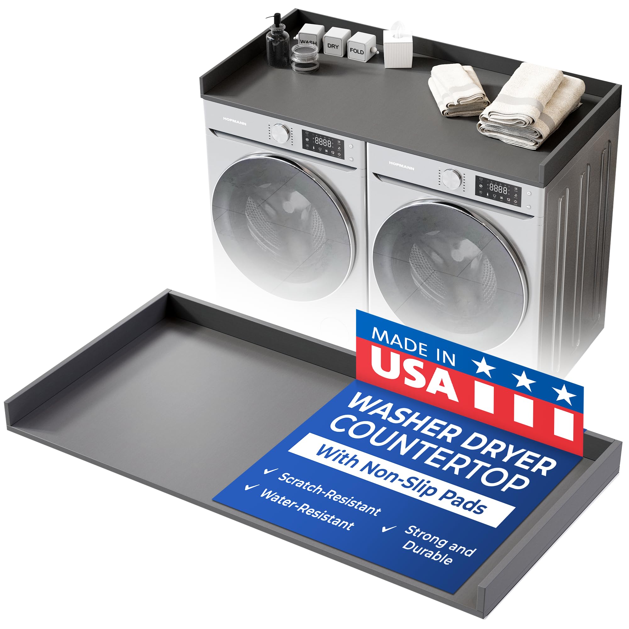 OfficeSimpli Washer Dryer Countertop, Made in USA, Non-Slip Pads, Easy Clean, Laundry Room Essentials and Decor, Washer Dryer Wood Top for Organization (Slate Grey, Standard (27.5" x 54"))
