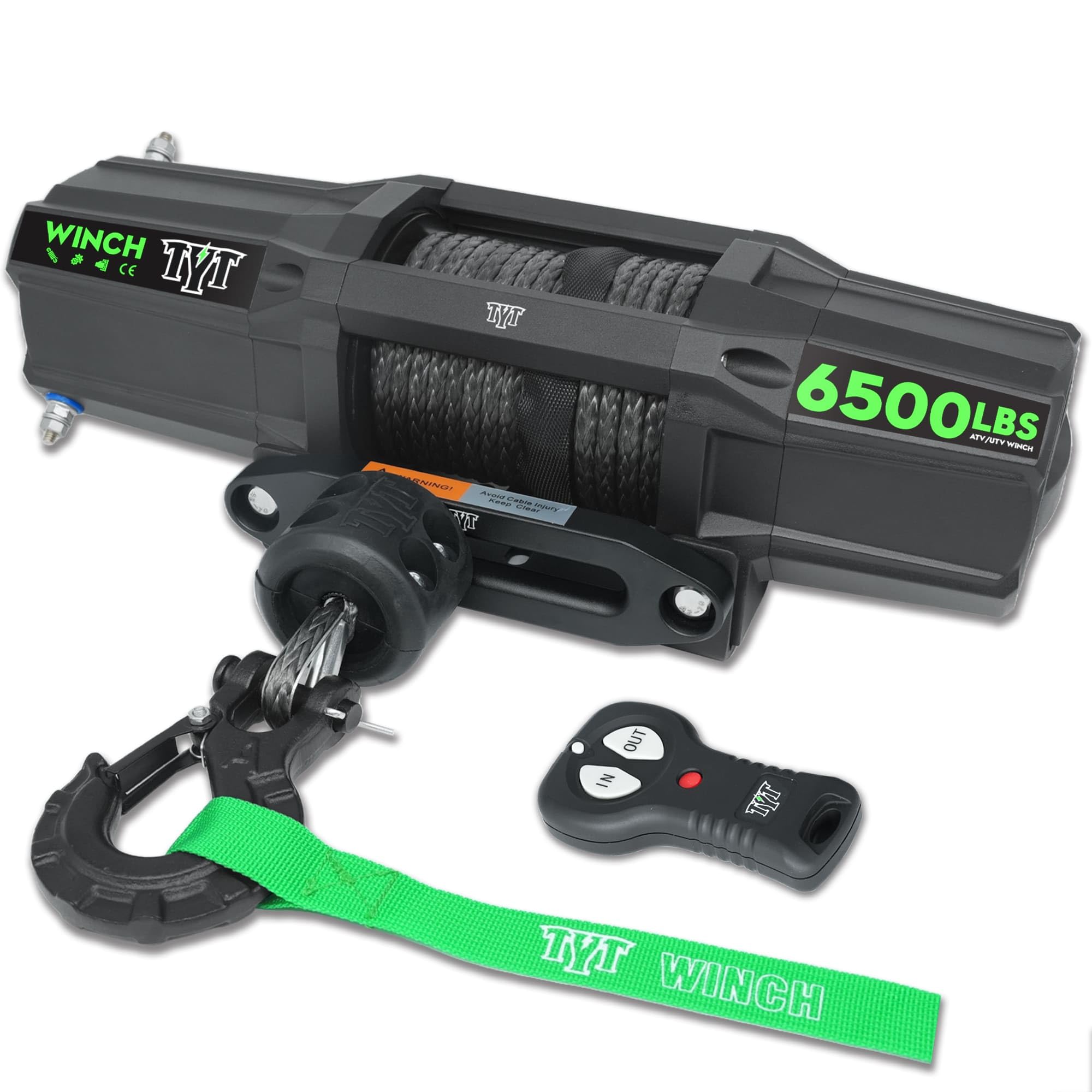 TYT 6500 lb UTV Winch Kit,12 Volt DC Electric Trailer Winch with Wireless Remote and Wired Switch,1/4" x 50FT Synthetic Rope Winch with Rubber Stopper and Mounting Plate