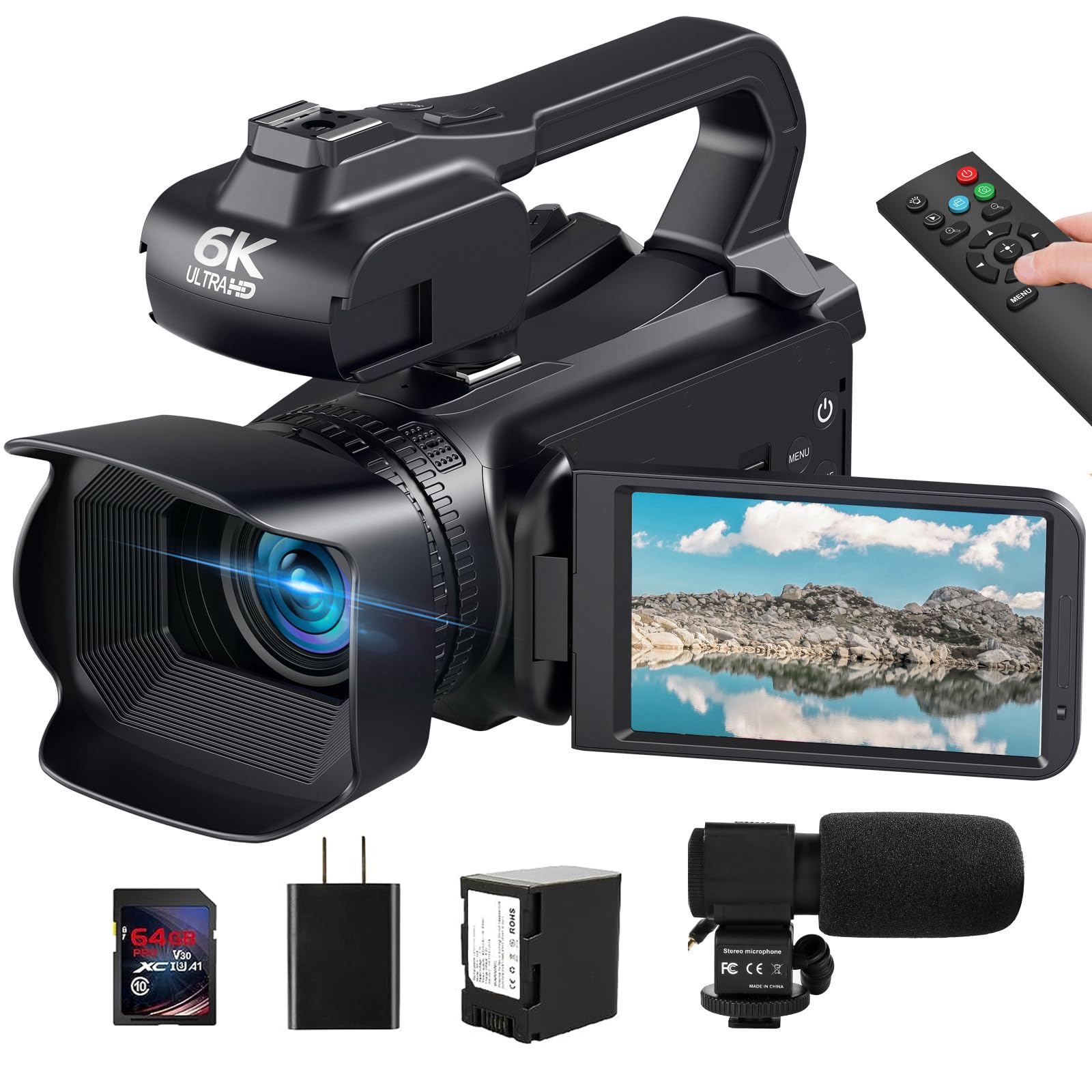 DSIPSN Video Camera Camcorder 6K 64MP, 18X Digital Zoom IR Night Vision Vlogging Camera for YouTube, 4.0" Touch Screen Digital Camera with WiFi, Microphone, 64G SD Card, Remote Controller, Charger