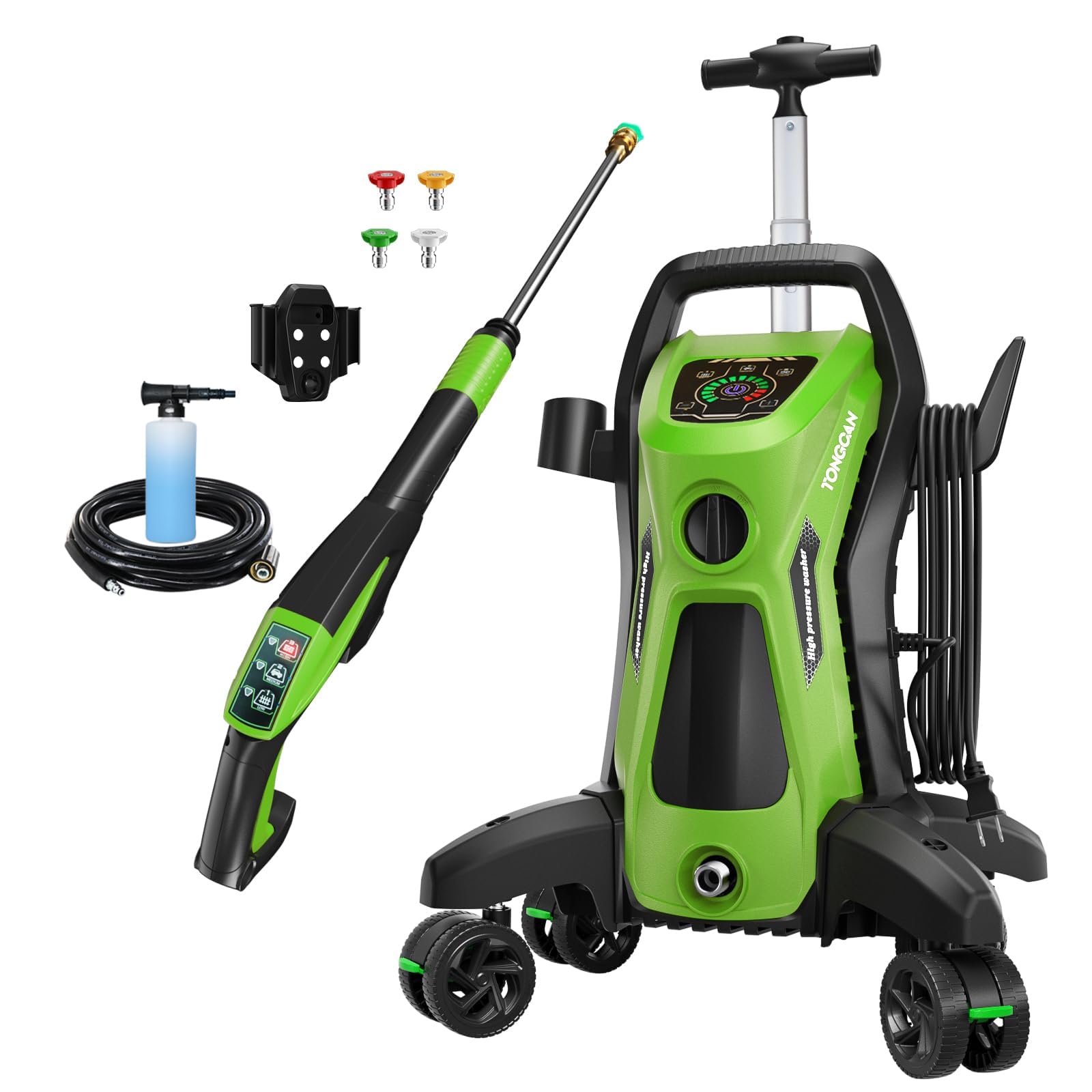 Electric Pressure Washer 5000PSI-Max 3.2GPM Power Washer Electric Powered with Upgrade Spray Handle Smart Control and 4 Anti-Tipping Wheels for Effortlessly Cleaning Green