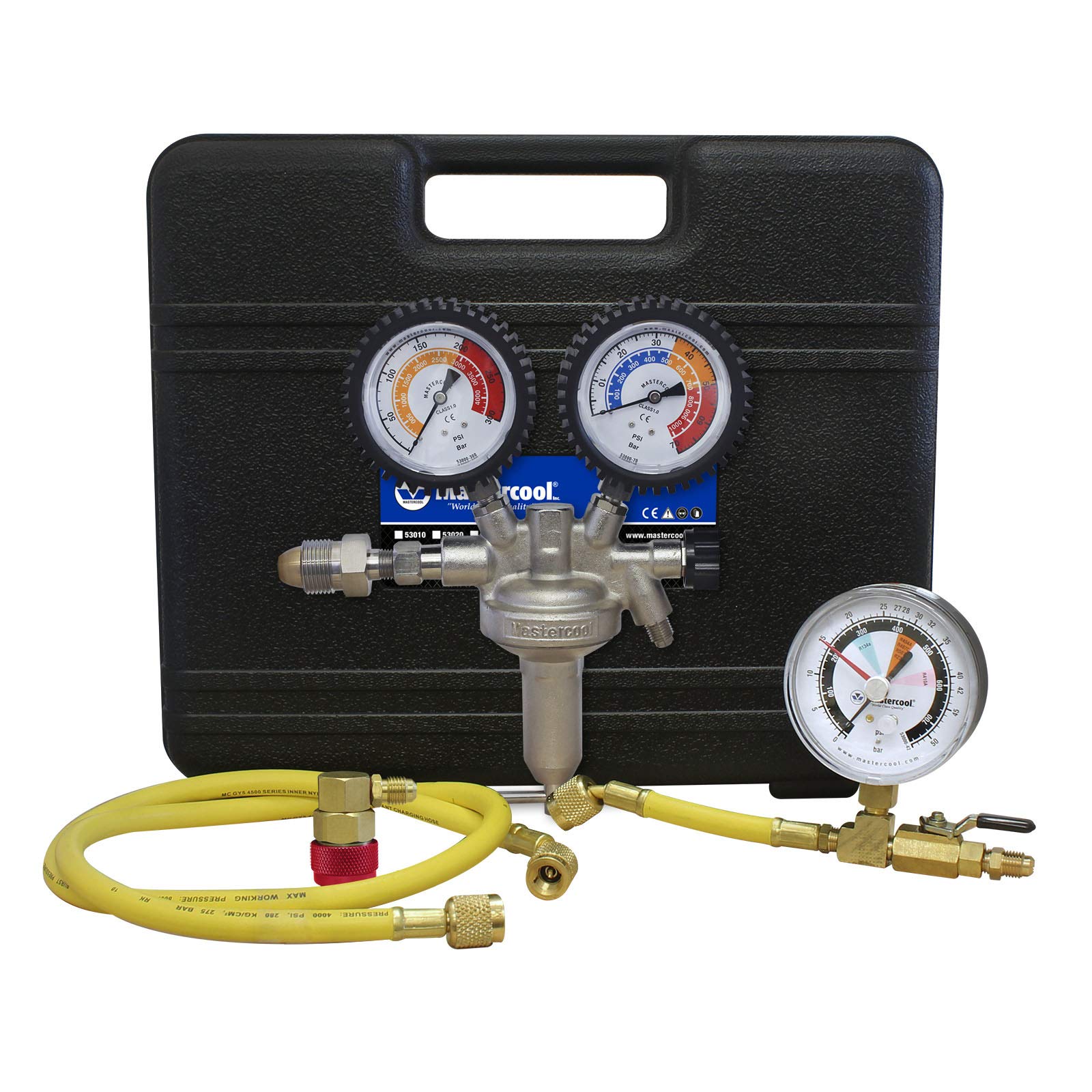Mastercool 53010-AUT Automotive Pressure Testing Kit | Includes Nitrogen Pressure Regulator, Charging Hose, Leak Testing Adapter, R134a Coupler, Blow Molded Case | Professional-Grade for Leak Testing