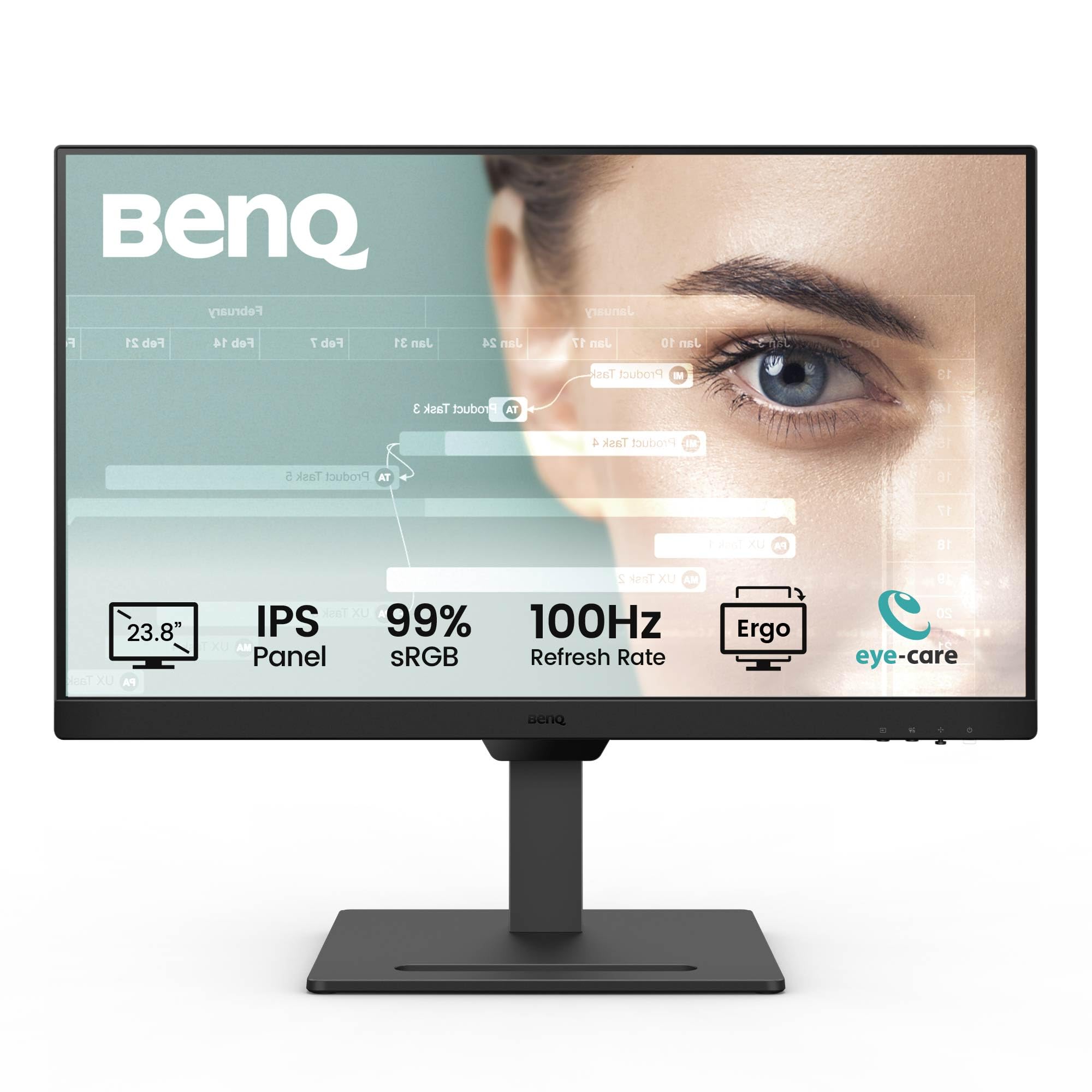 BenQ GW2490T 24" Monitor 100Hz FHD 1920x1080p | IPS | Vertical Monitor | Eye-Care | Thin Bezel | Height & Tilt Adjustable | DisplayPort | HDMI x2
