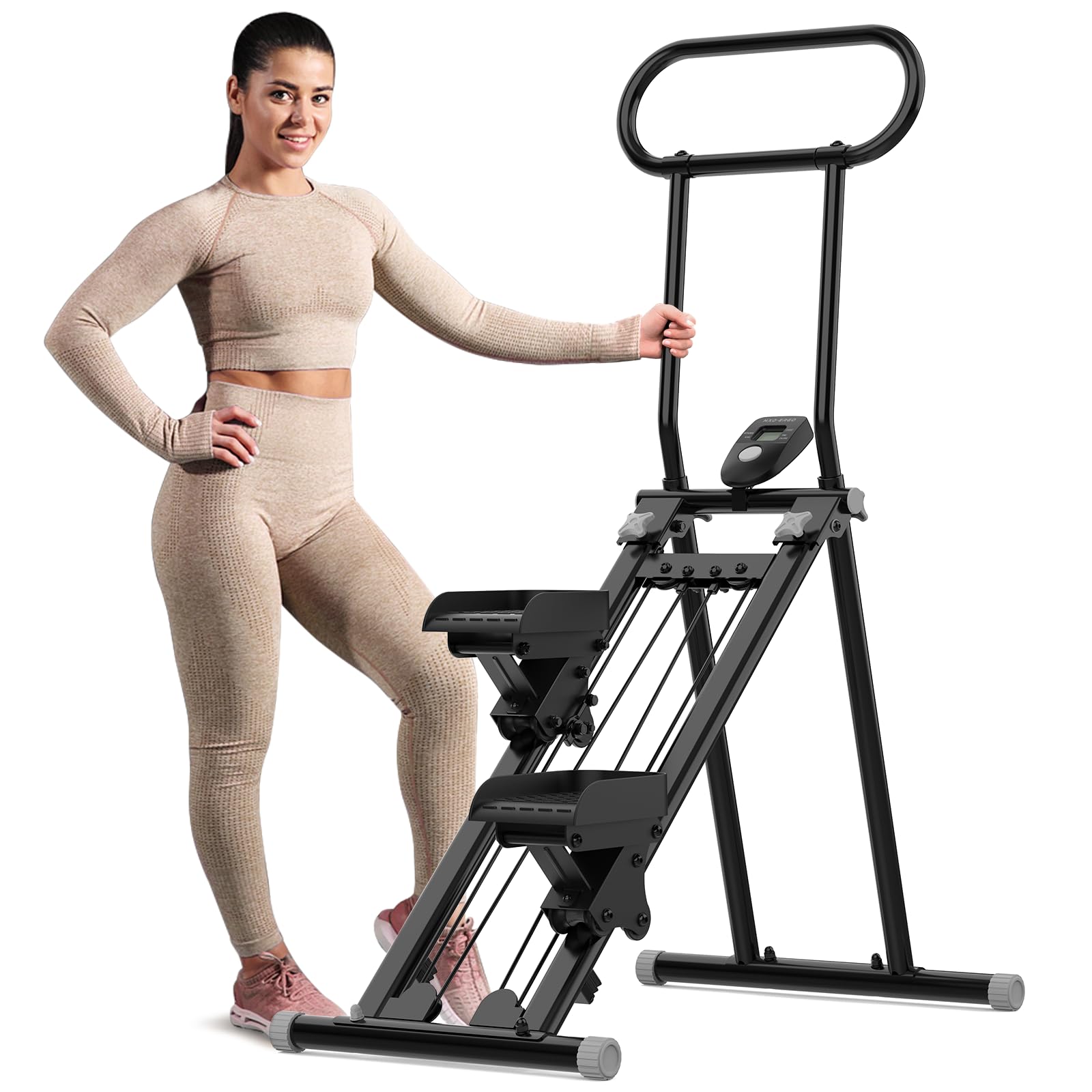 CONREDA Vertical Climber Exercise Machine for Home Gym-Folding Cardio Vertical Climber Machine,3-Level Height Adjustable Stair Stepper Total Body Exercise Vertical Climber Machine (Black-Gray)