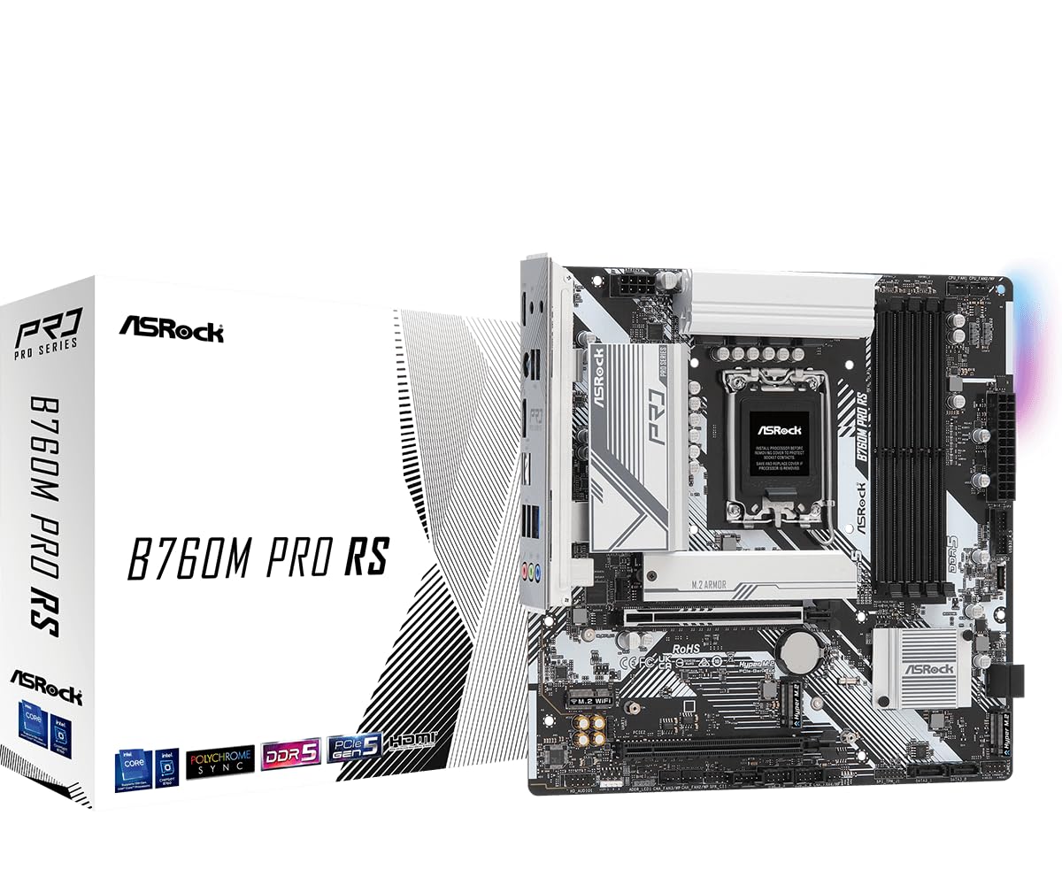 ASRock B760M Pro RS Motherboard DDR5 7200MHz HDMI DisplayPort eDP PCIe Gen5 (Graphics) 14th 13th 12th Gen Intel Core Processors LGA1700 192GB