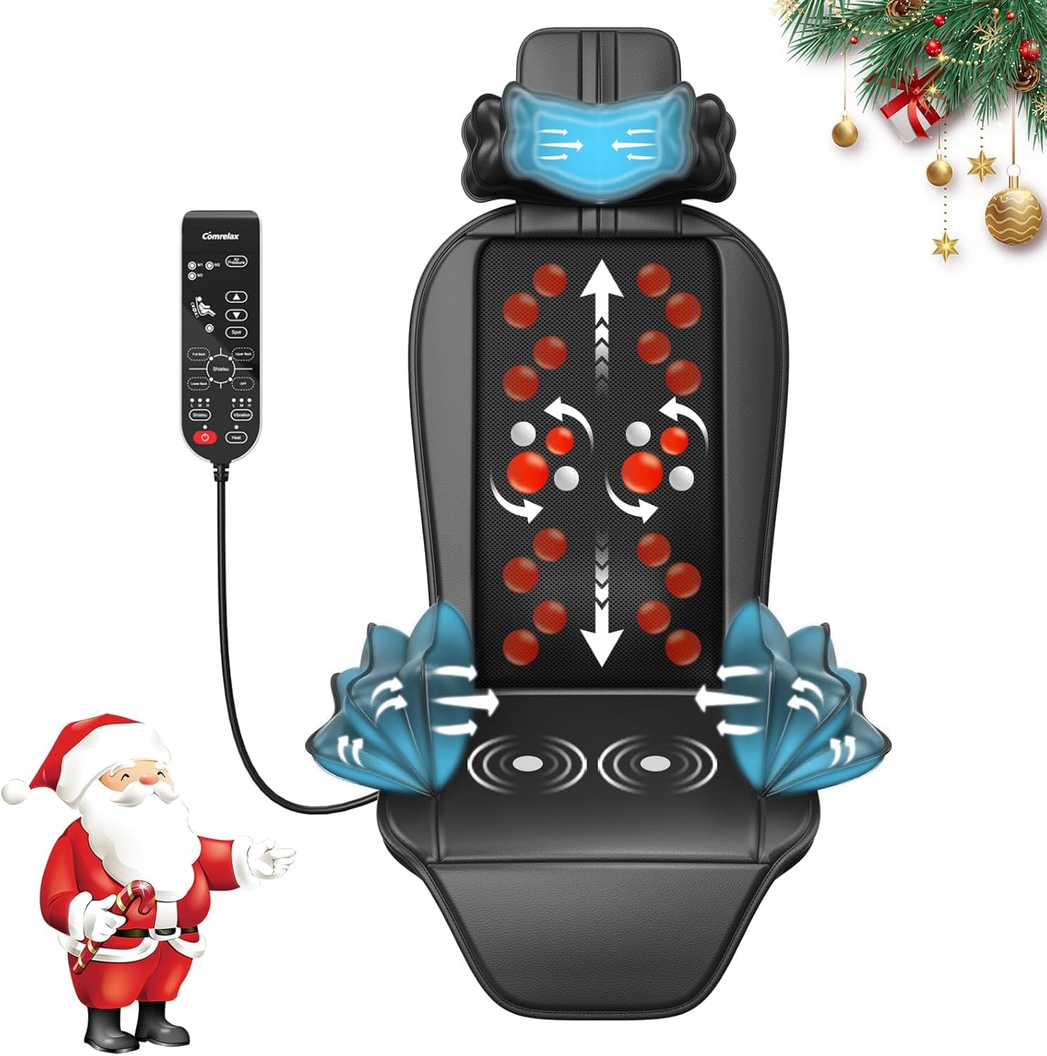 comrelax Shiatsu Back Massager for Pain Relief Deep Tissue, Chair Massager with Soothing Heat & Vibration, Soft S-Curve & Height Adjustable for Diverse Body Contours, Home Office Gifts for Men Women