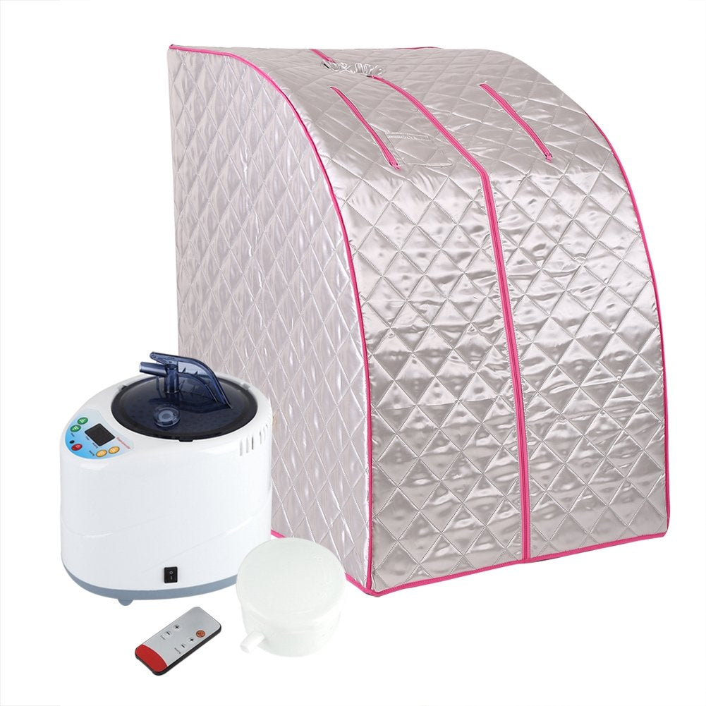 EVTSCAN Portable Folding Steam Sauna-2L One Person Home Sauna Spa for Full Body Slimming Loss Weight w/Chair, Remote Control, Steam Pot, Foot Rest, Mat(EU 220V)