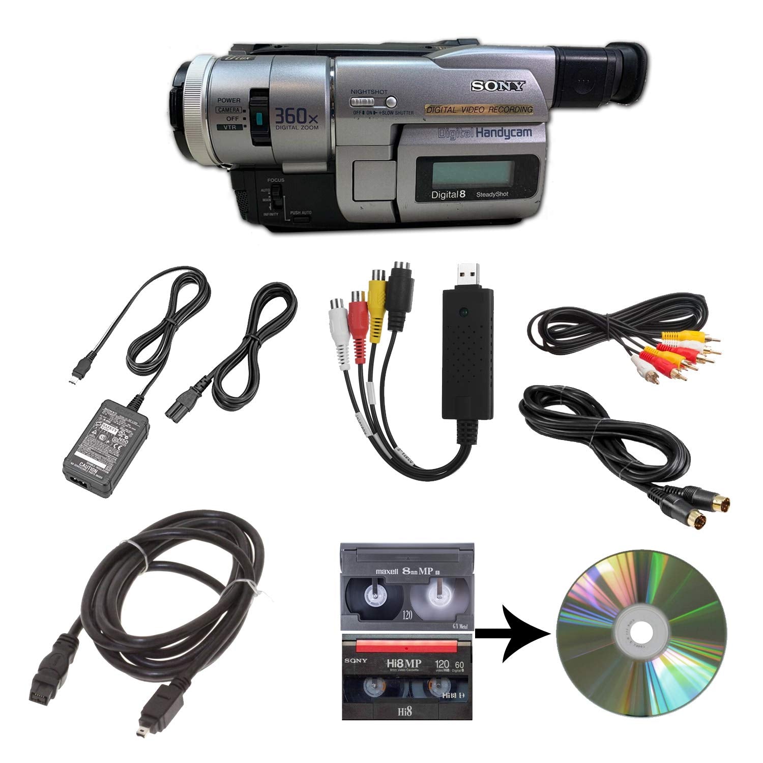 Sony Camcorder for 8mm Digital8 Hi8 Tape Transfer to Computer USB and DVD