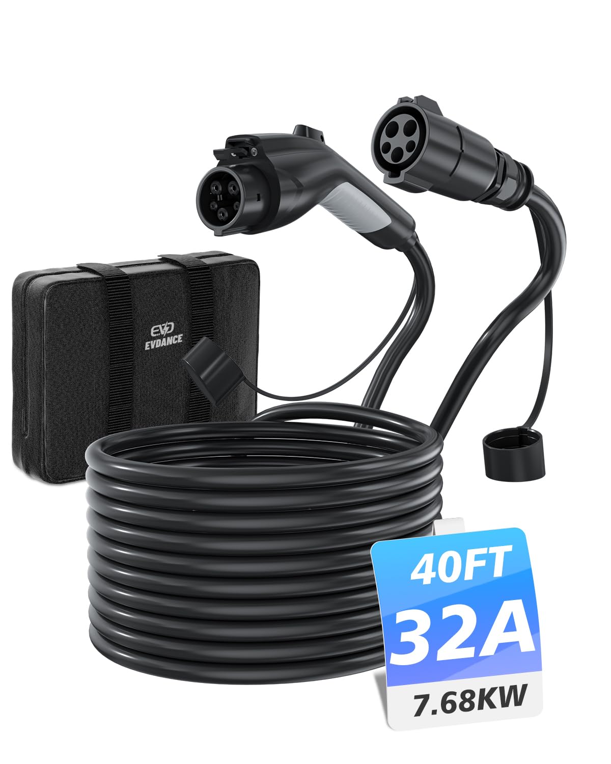 EVDANCE EV Charger Extension Cord, J1772 Extension Cable 32A 40FT Charging Cable for Electric Vehicle 110V-240V Compatible for All SAE J1772 Chargers(32A - 40FT)