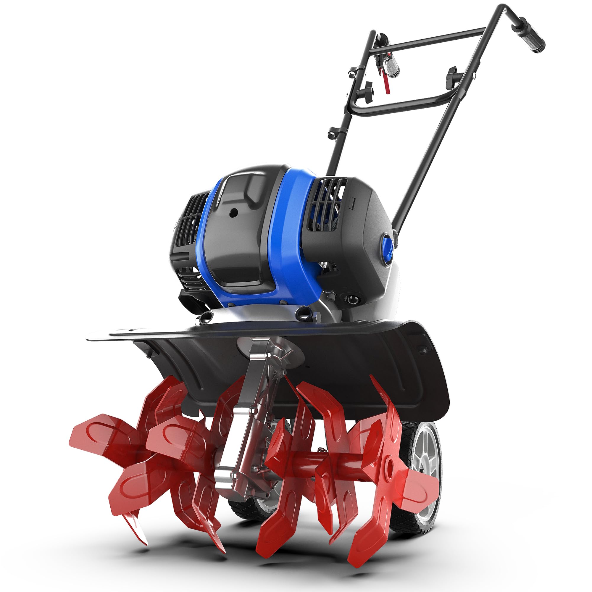 WILD BADGER POWER Garden Tiller 53cc Mini Cultivator 15 inch Powerful Liftable Booster Rod Tilling Tool for Lawn, Garden and Field Soil Cultivation