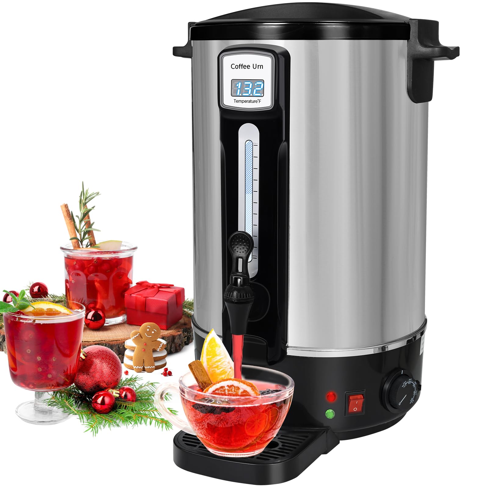 alelarocr 100-Cup Commercial Coffee Urn - Stainless Steel Double-Wall Coffee Maker with Percolator & Keep-Warm Function - Ideal for Events, Offices, Parties, and Catering