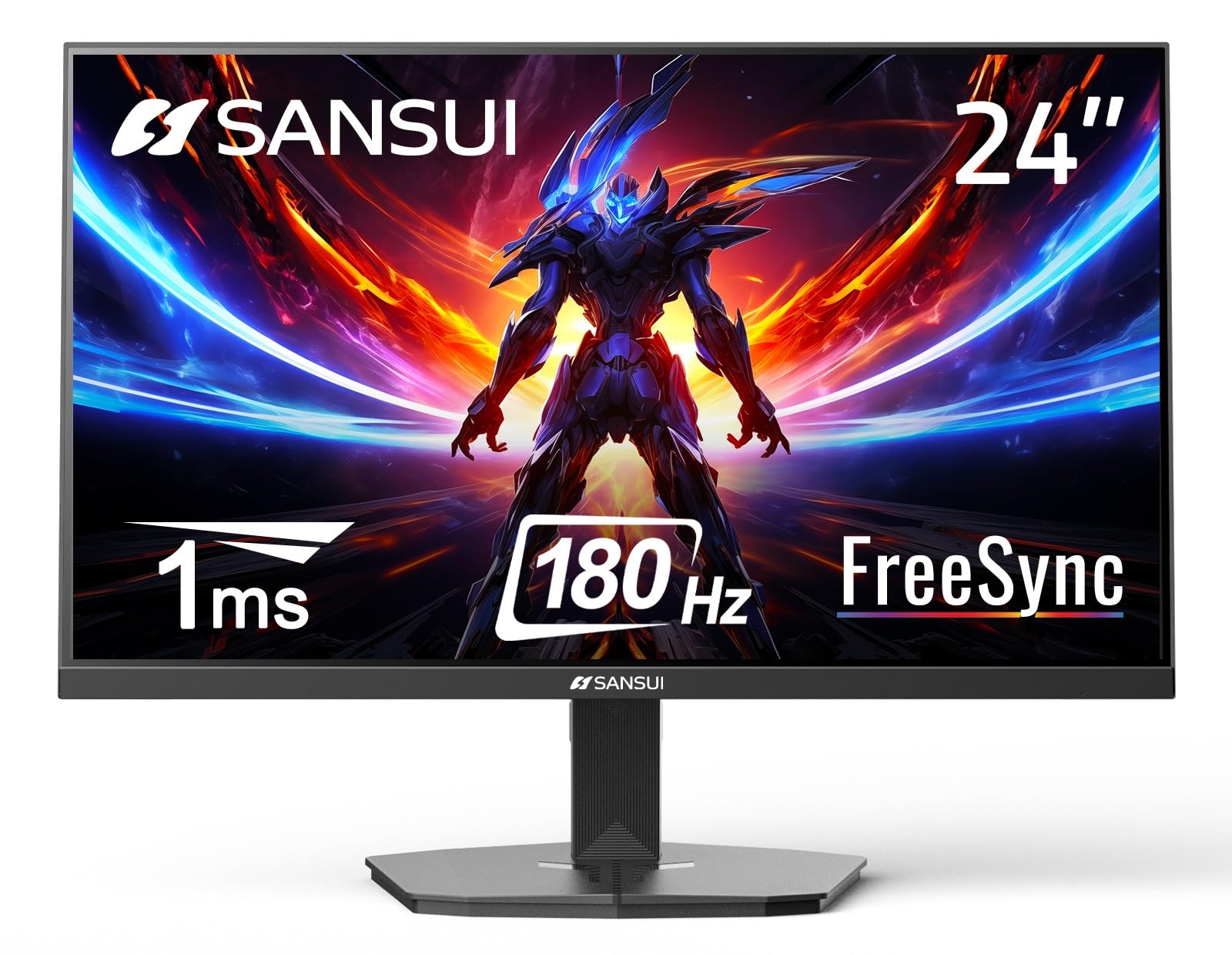 SANSUI 24 Inch Gaming Monitor 180Hz 1Ms FreeSync HDR 110% sRGB FHD 1080P Computer Monitor HDMI DP Ports Eye Care Frameless VESA Mount Cable Management(ES-G24F4L Cable Included)