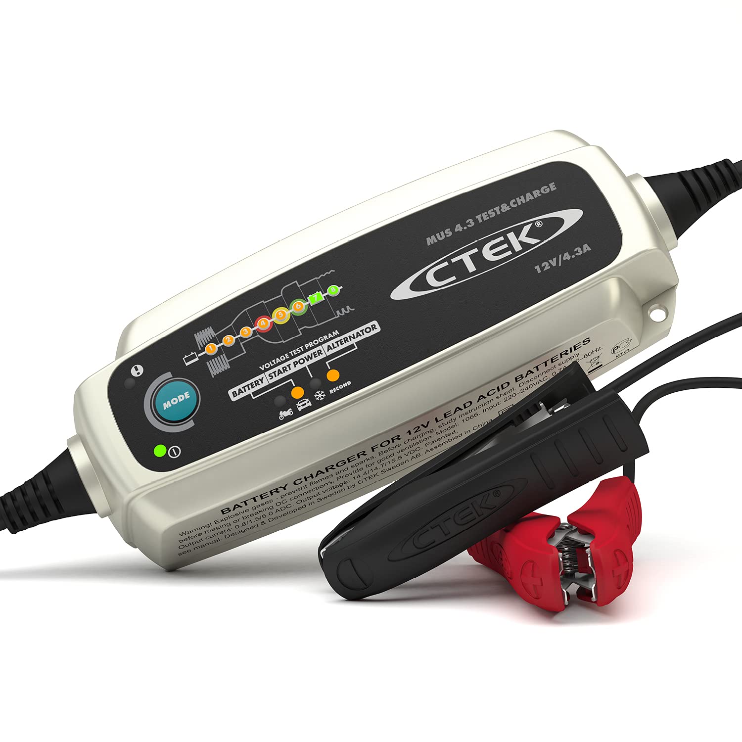 CTEK 4.3 Test & Charge, 12 Volt Fully Automatic Charger with Unique Battery and Alternator Testing, Ideal for Long Term Storage