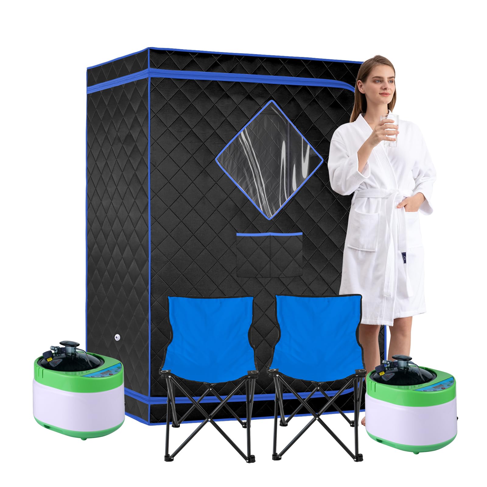 ZONEMEL Two Person Steam Sauna Set for Home Use, Portable Sauna Tent for 1 or 2 Person Full Body Spa, Two 4 Liter Steamers, Two Foldable Chairs