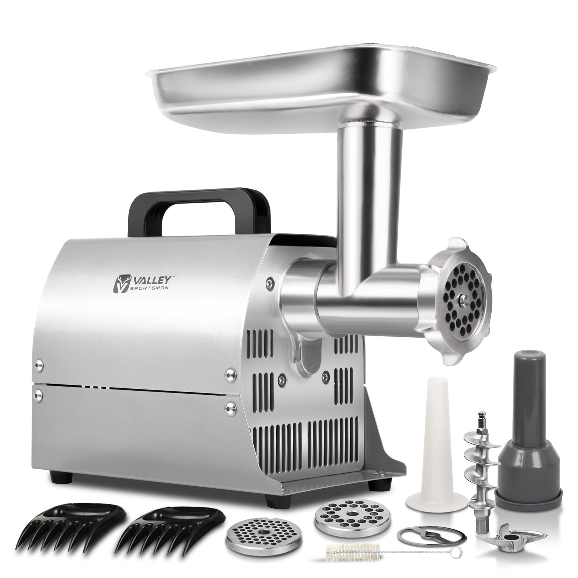 Valley Sportsman #8 Meat Grinder, Sausage Stuffer, Stainless Steel Electric Meat grinder Heavy Duty, 0.4 HP 300W, Sausage Maker & Cleaning Brushes for Home & Commercial Use