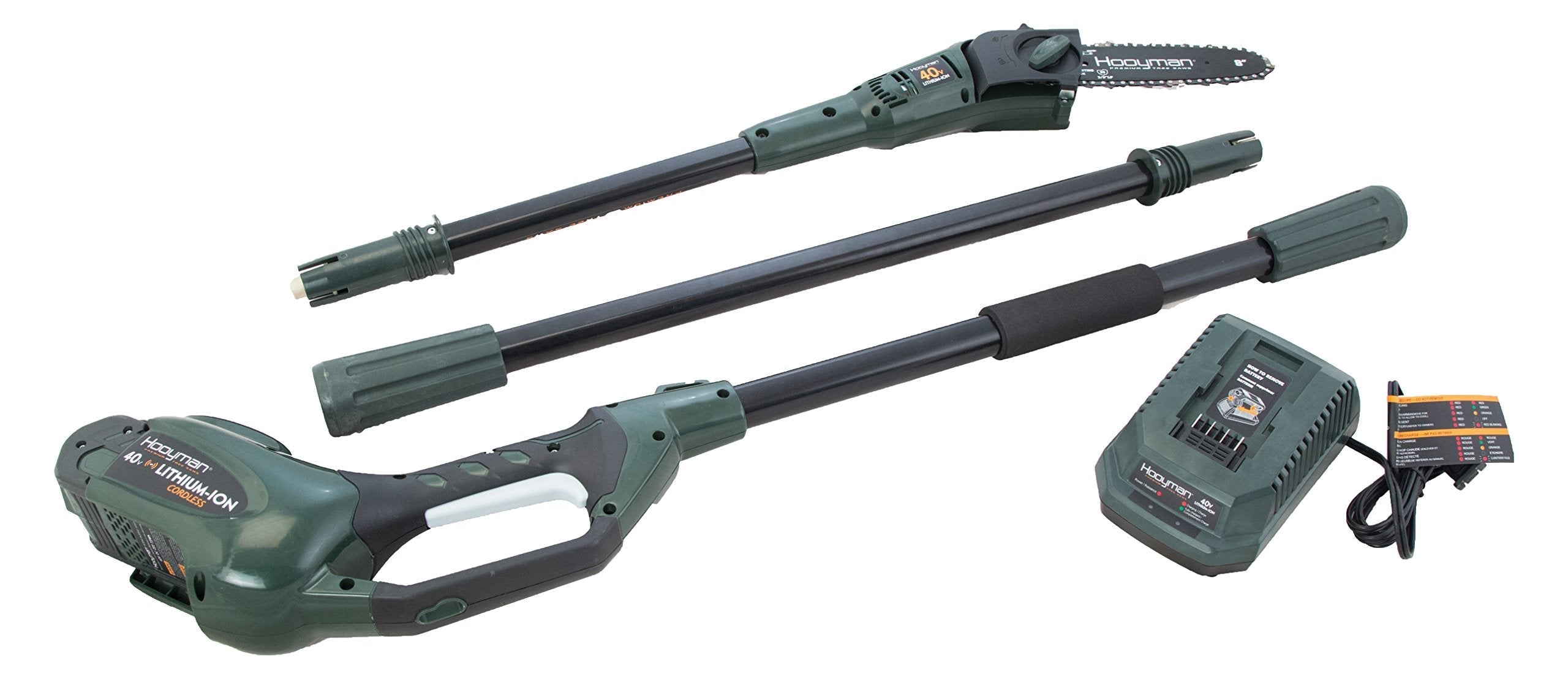 Hooyman Cordless 40 Volt Pole Saw with In-Line 8in Saw, Auto-Oiler, 40V Battery with Charge Indicator, Ergonomic Grip, and Carry Case for Cutting, Tree Trimming, Hunting, Camping, and Outdoors