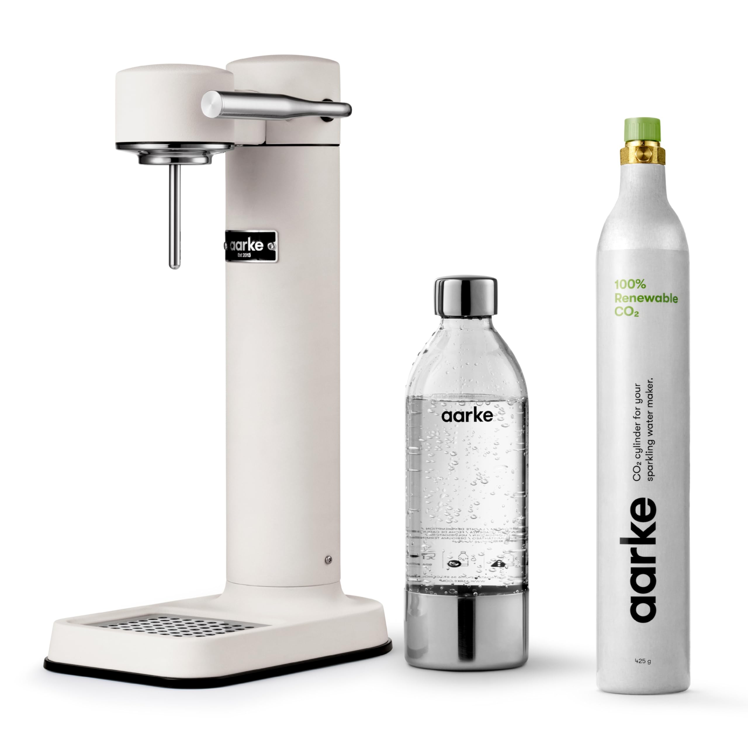 aarke Carbonator lll with CO2 Cylinder, Sparkling & Carbonation Water Machine, Stainless Steel with PET BPA-Free Reusable Bottle Volume 800 mL (Matte White)