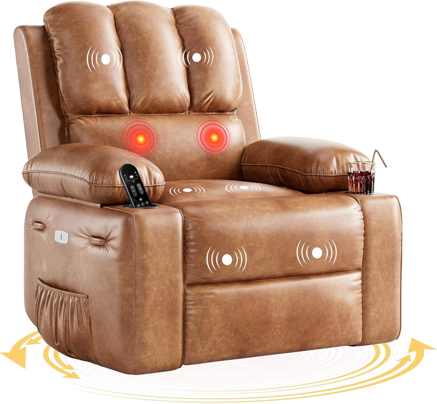 GAOMON Oversized Electric Recliner Chair with Massage & Heat - 360° Swivel Rocker Power Recliner for Big and Tall, Extra Wide 27" PU Leather Recliner Chair with 1.5X Sponge, Living Room Essential
